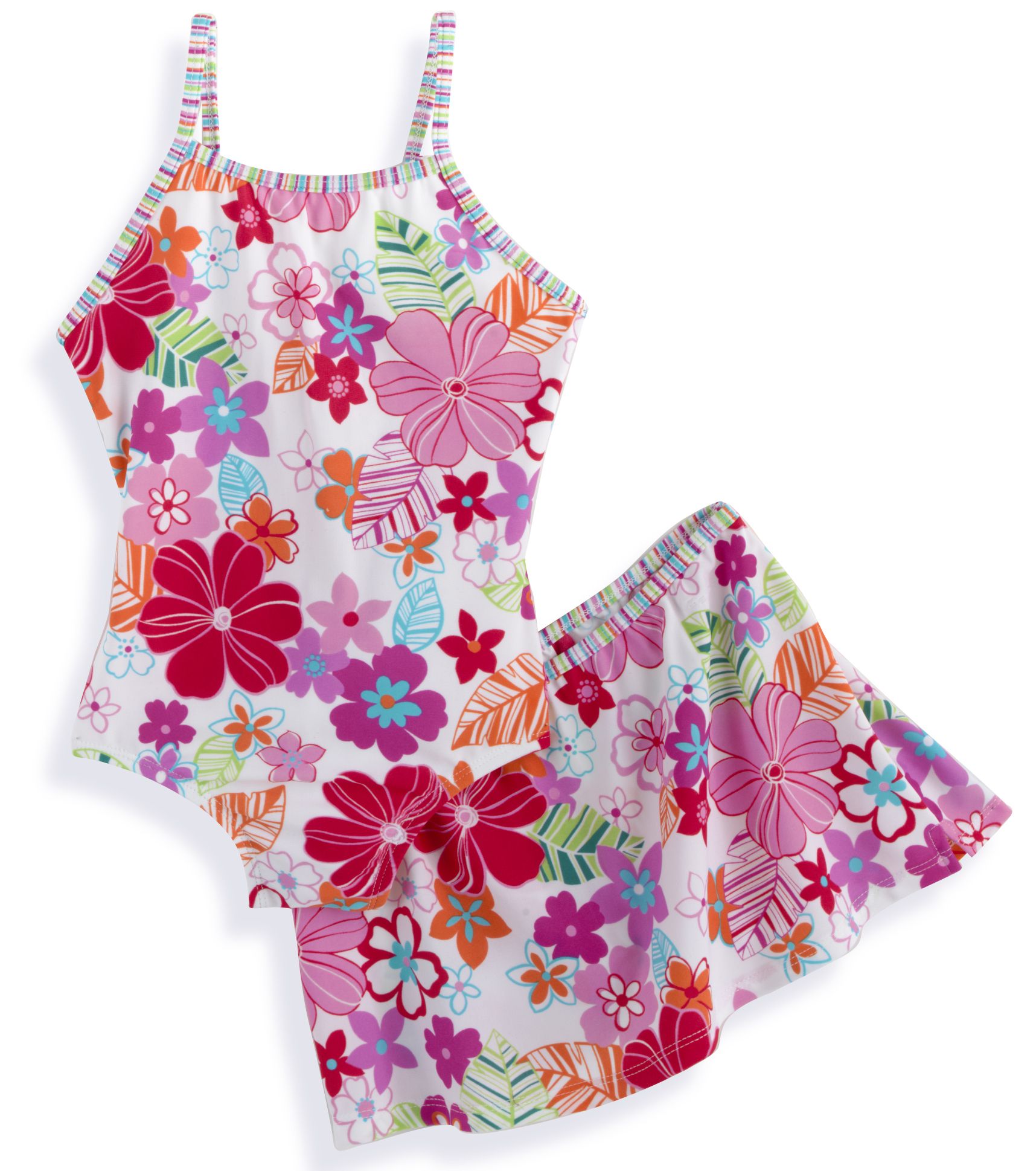 Personal Identity Girl&#39;s 7-16 1 Piece Bound Swimsuit and Skirt - Rio Floral Pattern