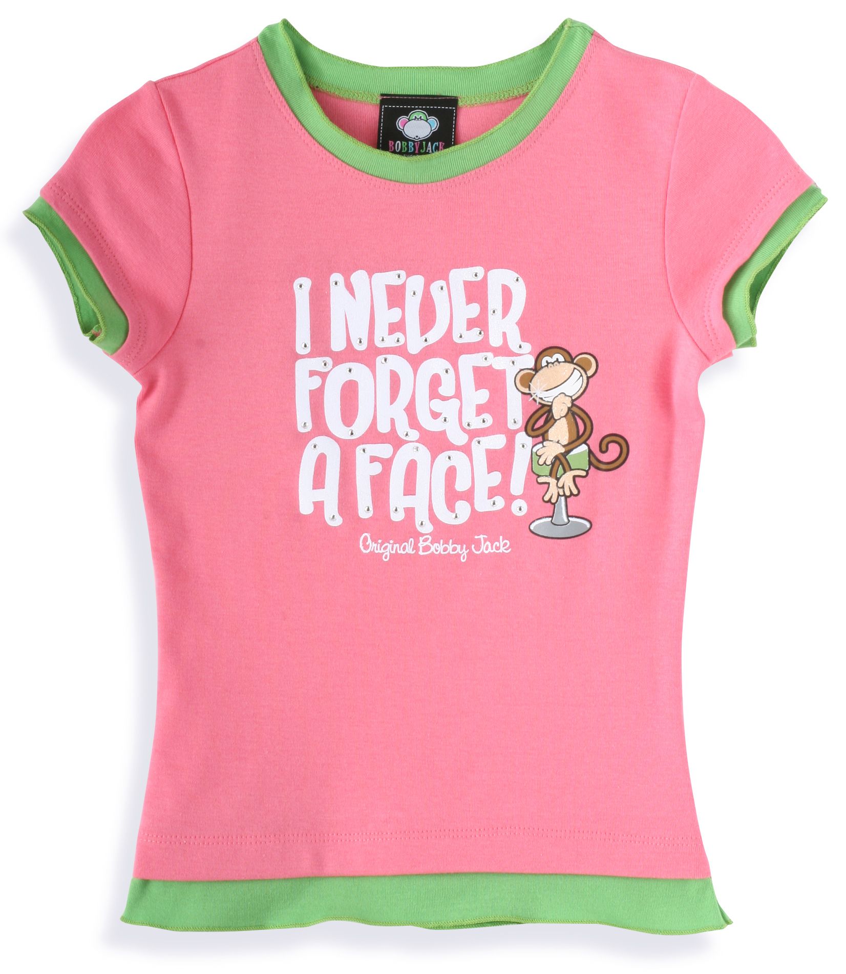 Bobby Jack Girl&#39;s 7-16 Short Sleeve Screen Tee With "I Never Forget A Face" Screen