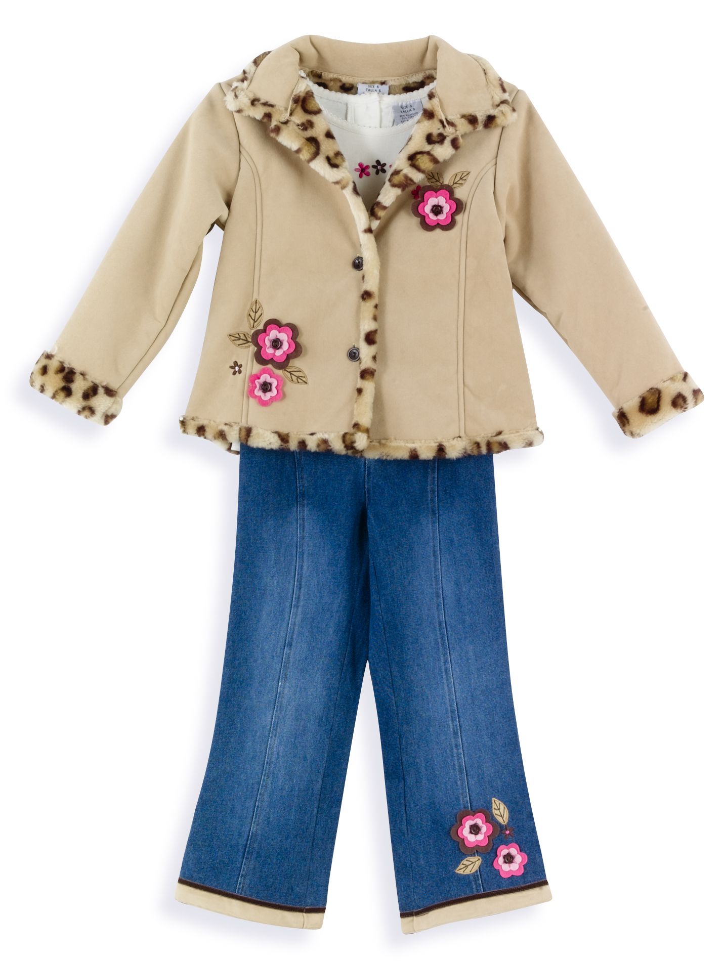 Kids Play Girl&#39;s 4-6X 3-Pc Set Hooded Jacket, Long Sleeve Tee, Denim Bottom