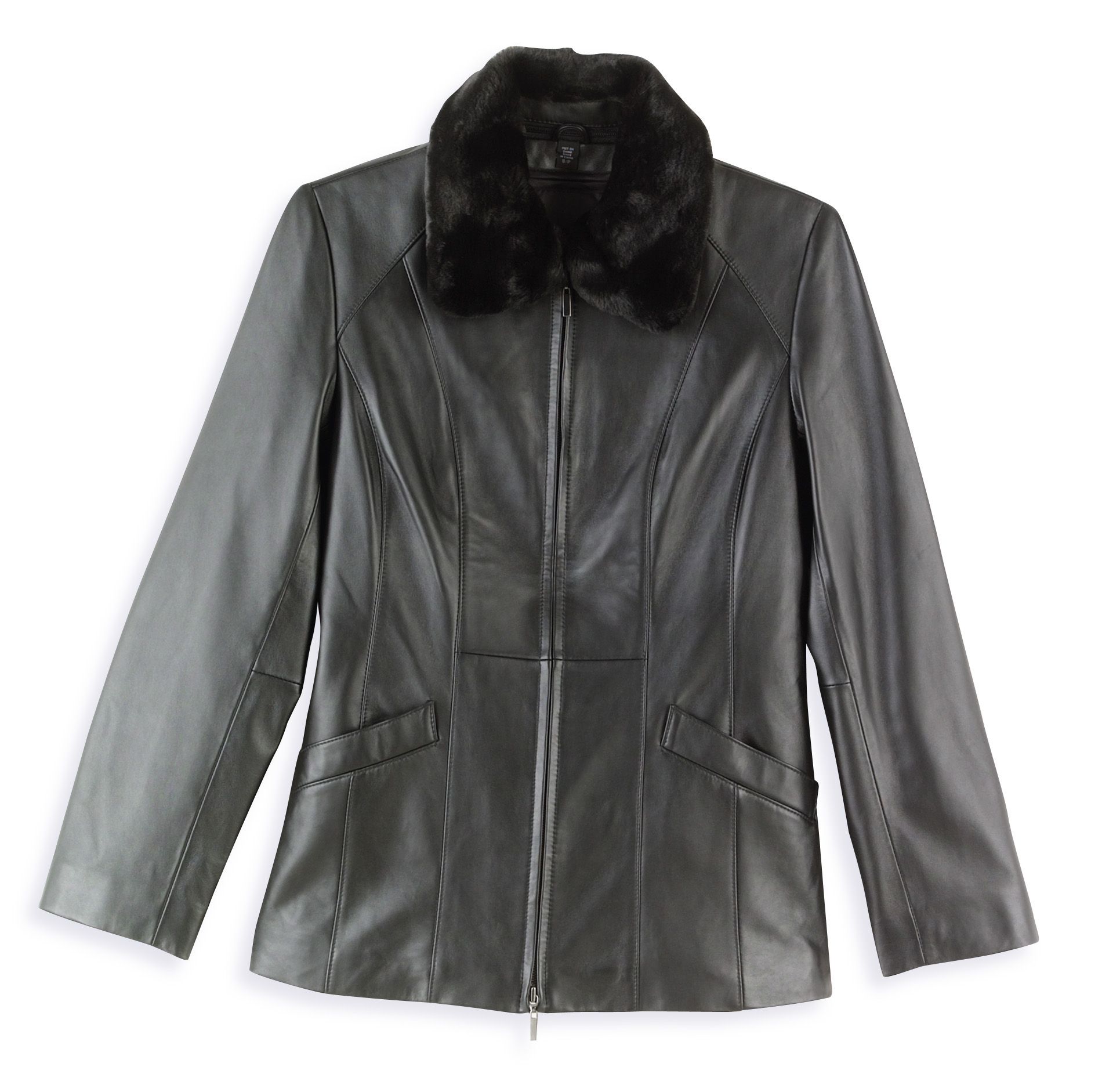 EMC Outerwear Ladies Leather Jacket with Faux Fur Collar
