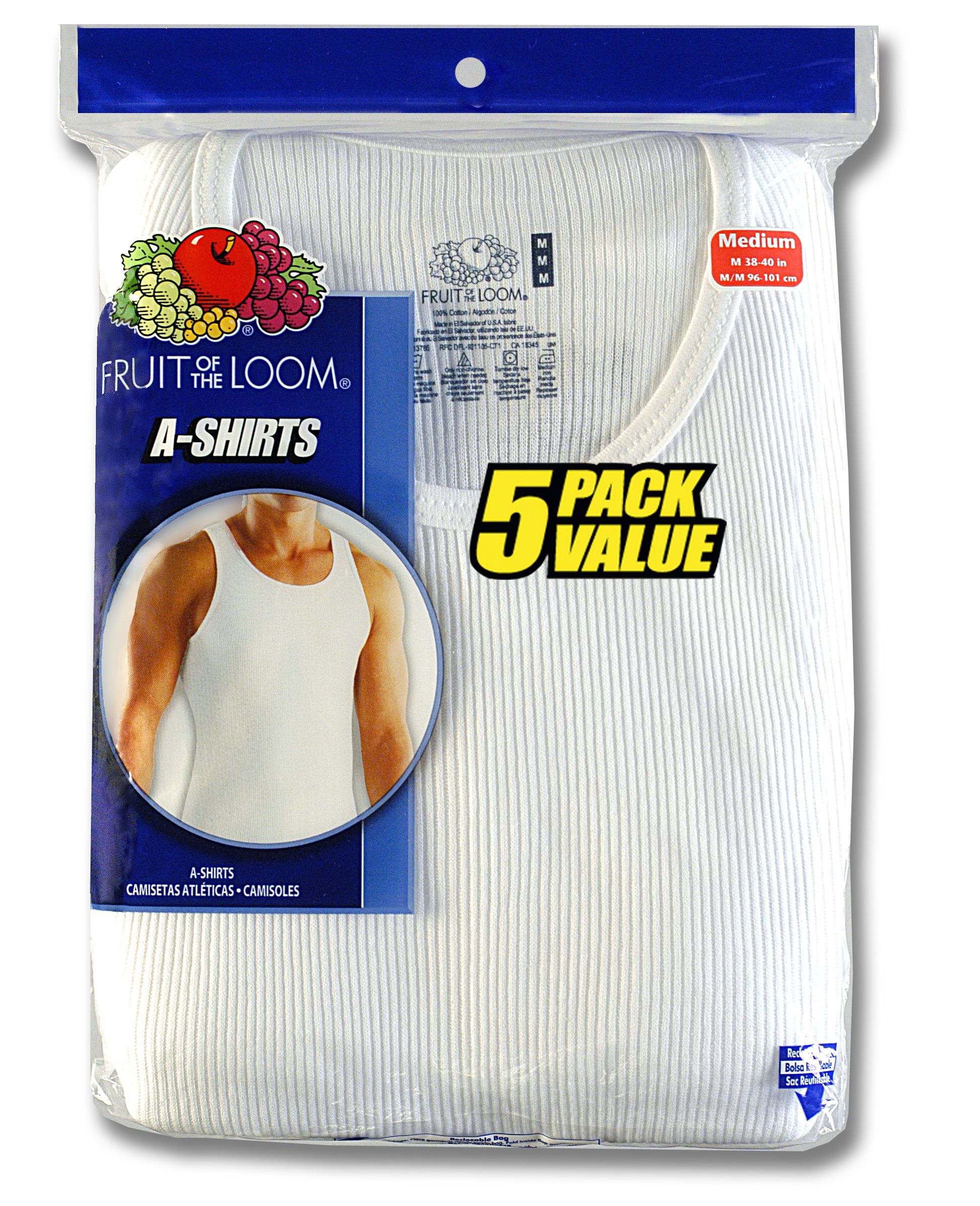 Fruit of the Loom Men's A-shirt - White 5 pack