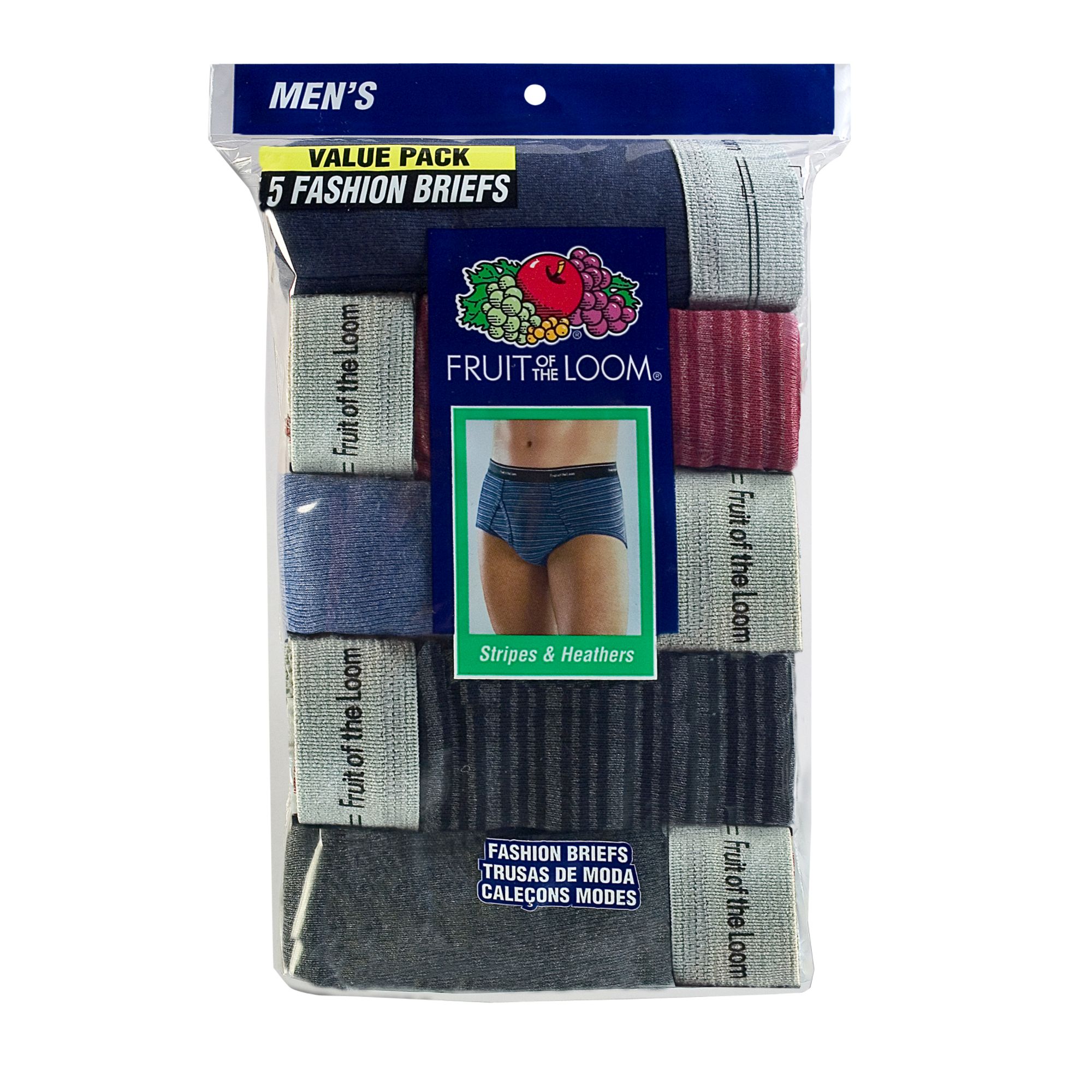 Fruit of the Loom Men's Fashion Brief - Stripe / Heather 5 pack