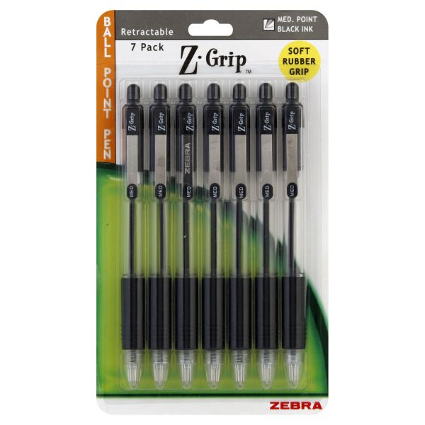 Zebra Z-Grip Ball Point Pens, Medium Point (1.0 mm), Black Ink, 7 pens