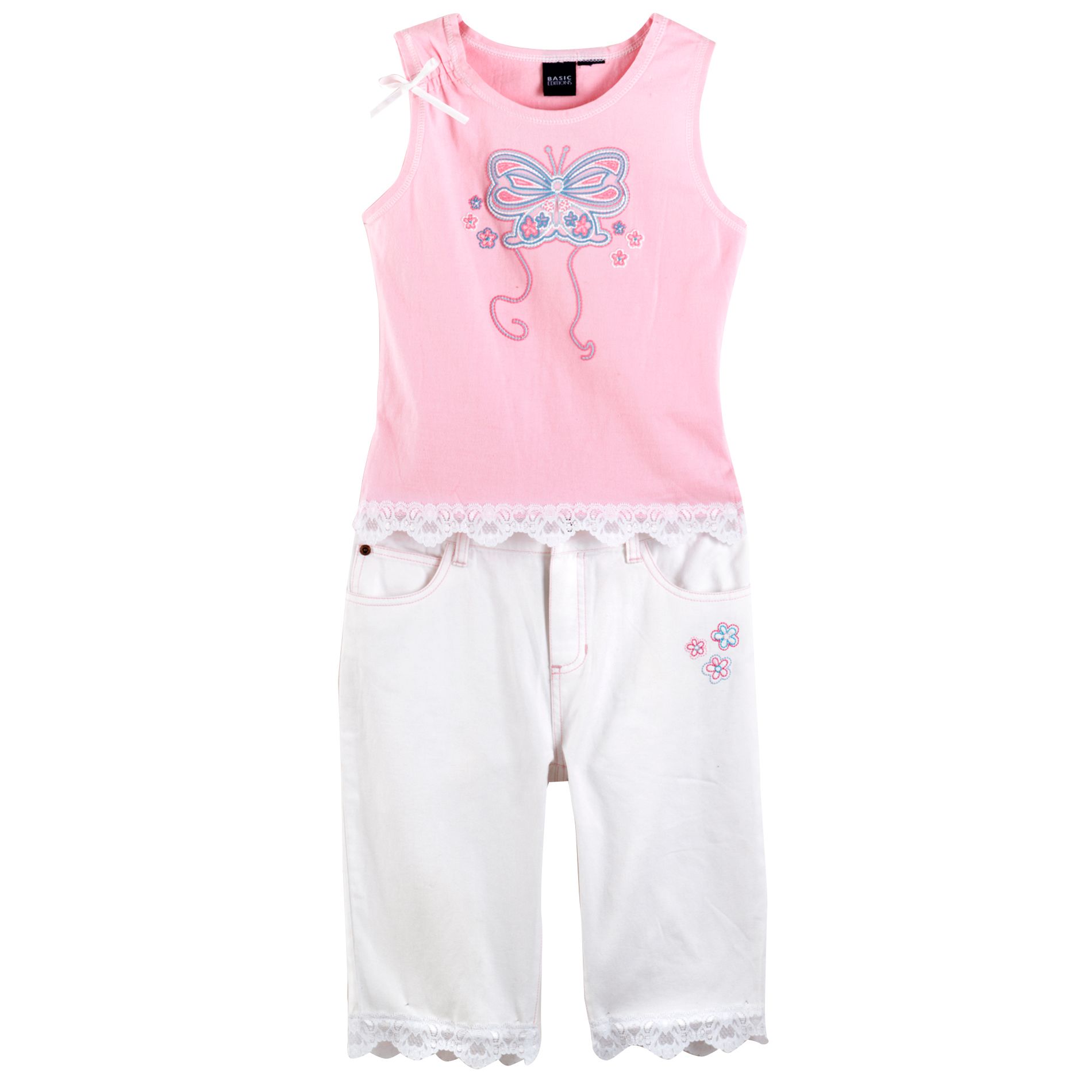 Basic Editions Girl&#39;s Butterfly Lace Bermuda Short Set