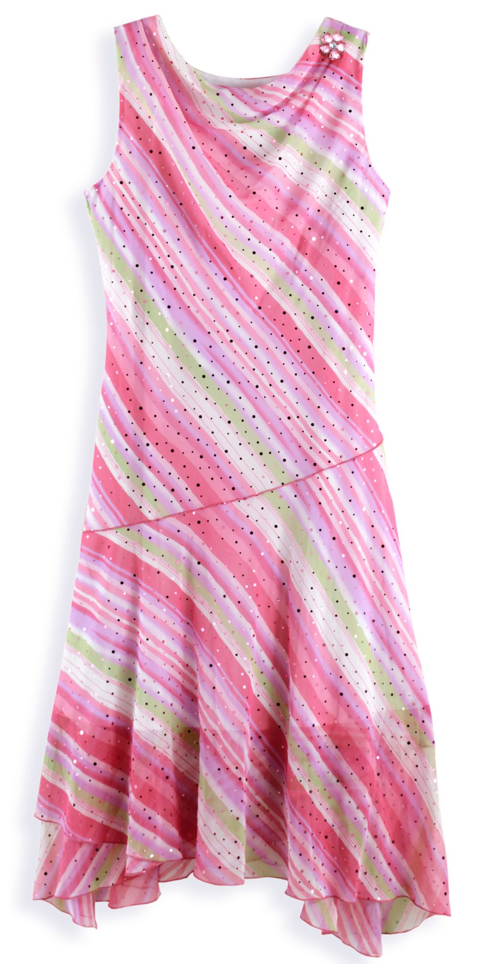 Disorderly Kids Girl&#39;s 7-16 Sleeveless Stripe Chiffon Dress with Foil Dot, Asymmetrical Hem and Waist