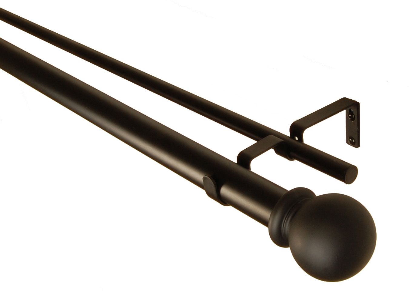 BCL Classic Ball Double Curtain Rod, Black Finish, 86-inch to 120-inch, 1.25-inch Diameter Pole