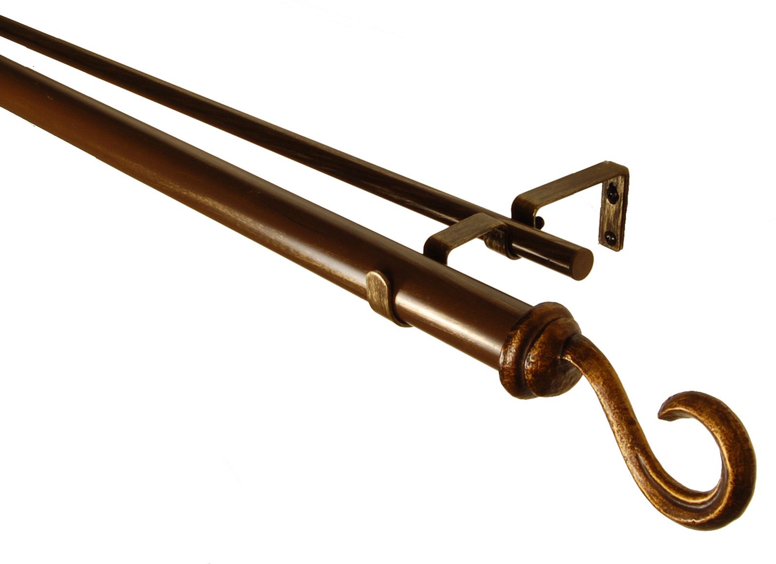BCL Hook Double Curtain Rod, Antique Gold Finish, 28-inch to 48-inch, 1.25-inch Diameter Pole