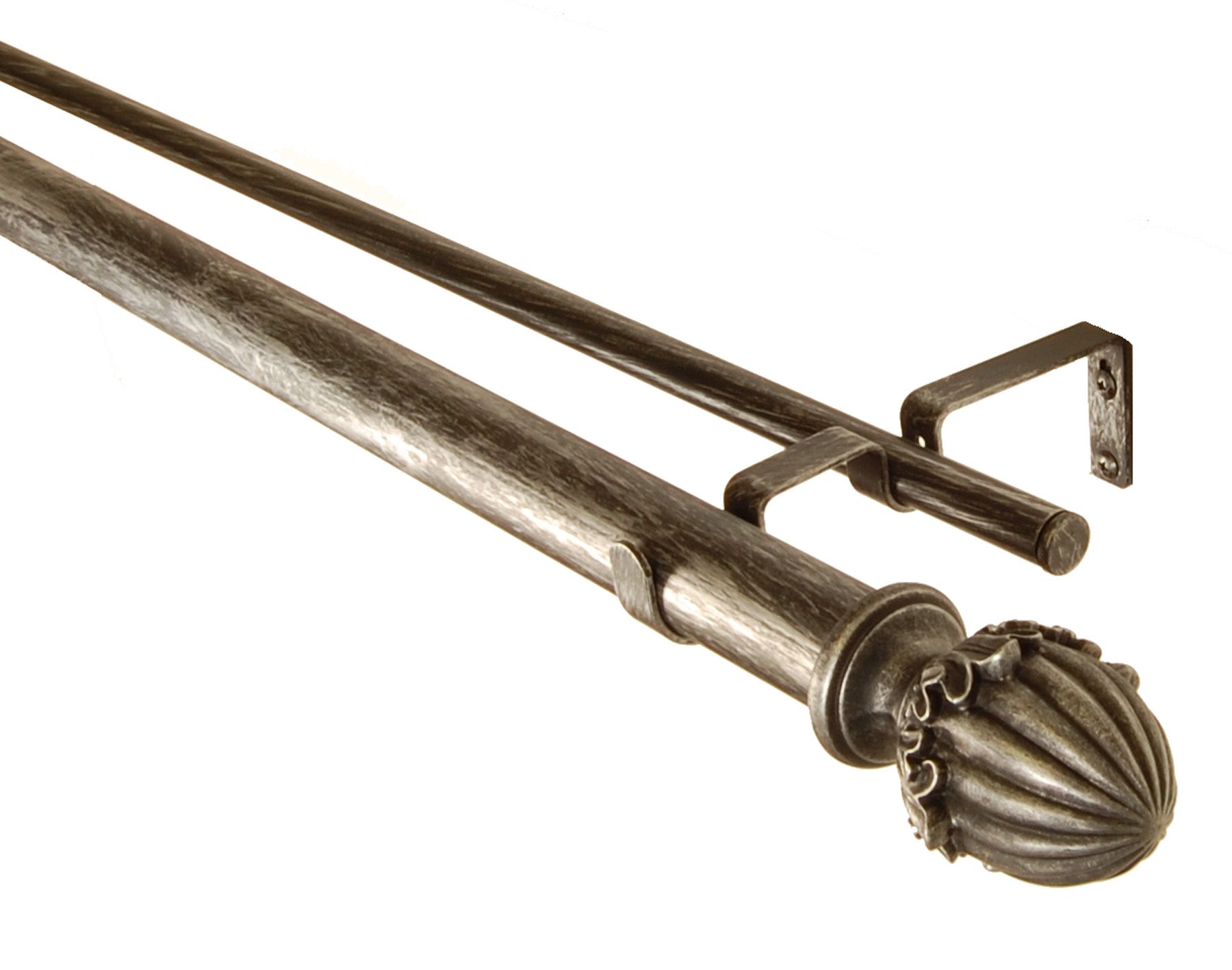 BCL Acorn Double Curtain Rod, Antique Silver Finish, 28-inch to 48-inch, 1.25-inch Diameter Pole