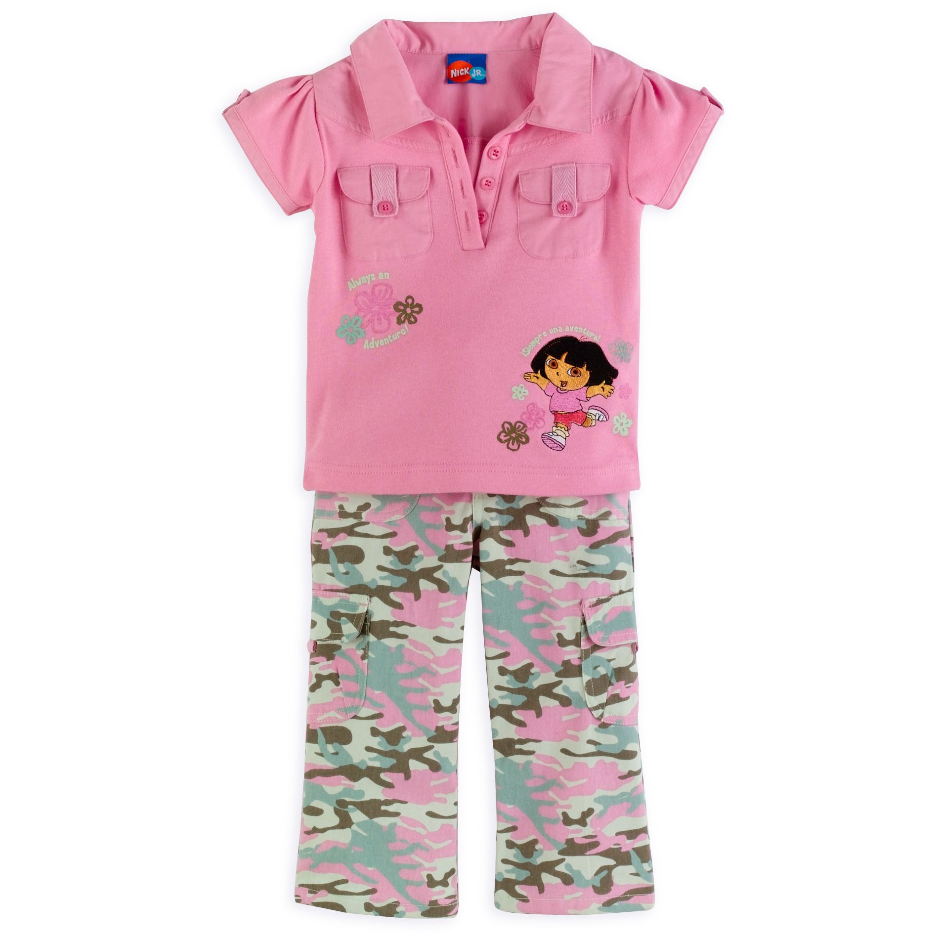 Dora Girl&#39;s 4-6X Short Sleeve Polo with Camo Capri