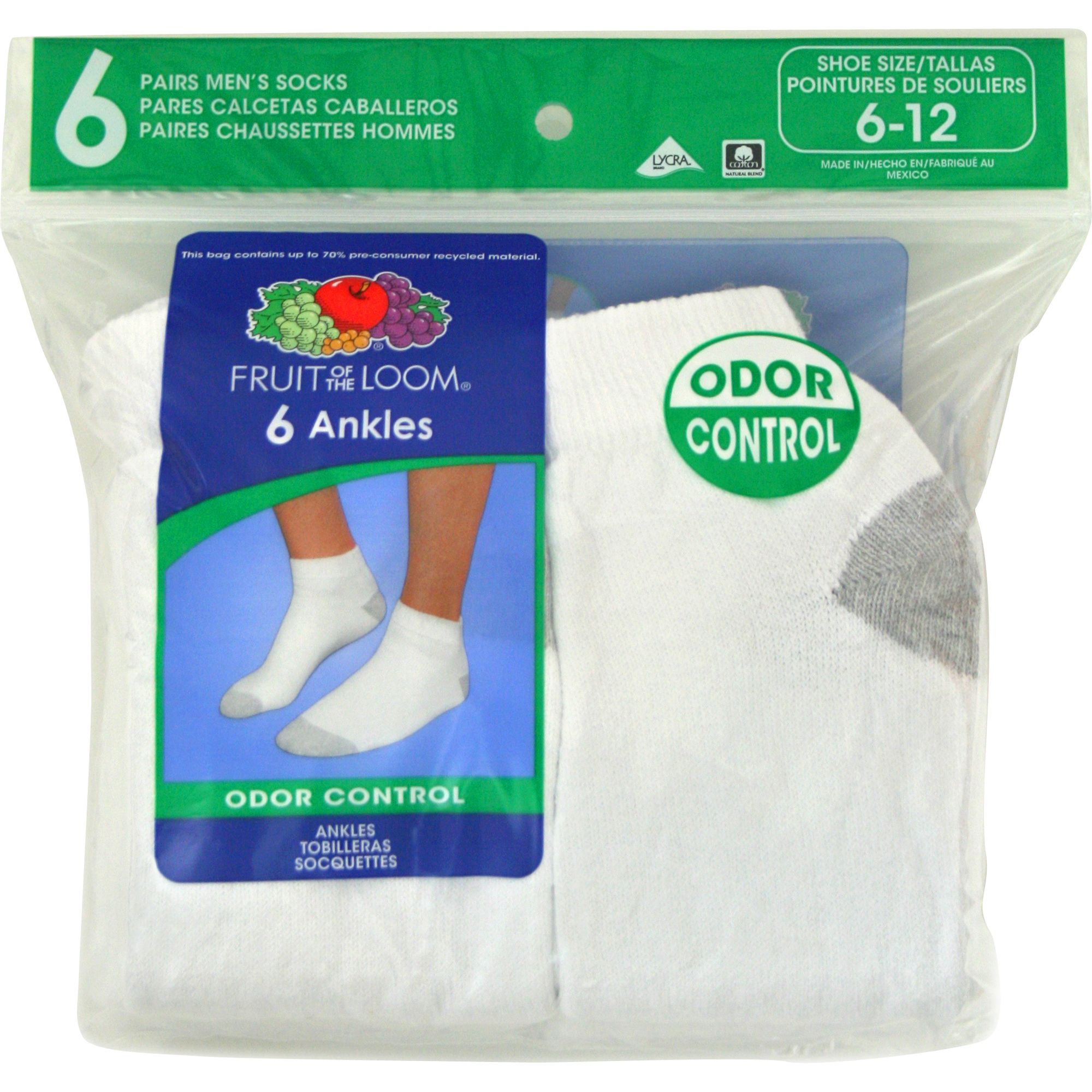 Fruit of the Loom Men's Ankle Odor Socks 6 Pair