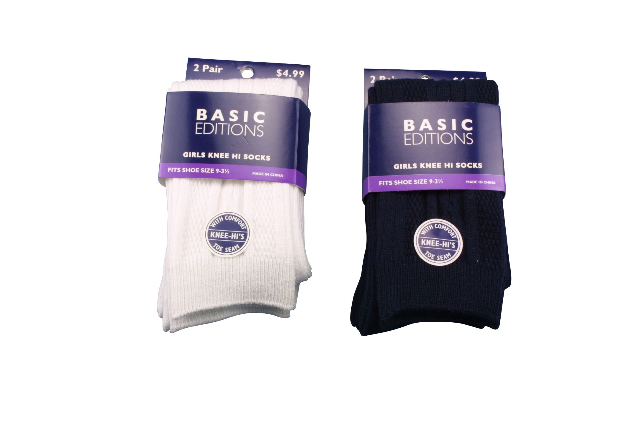 Basic Editions Girl&#39;s Knee-Hi Socks - 2 Pack