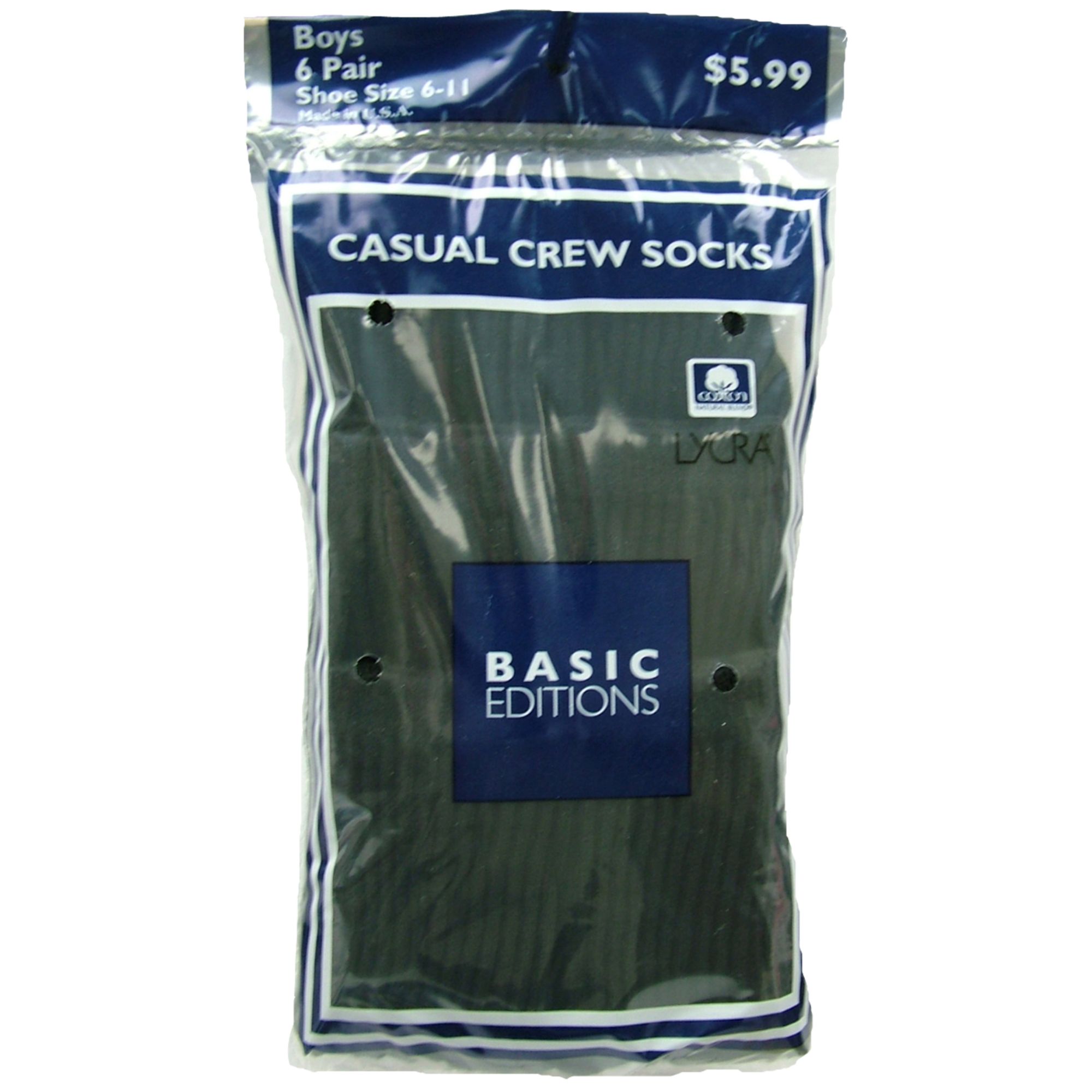 Basic Editions Boy&#39;s Crew Socks - Black 6 Pack