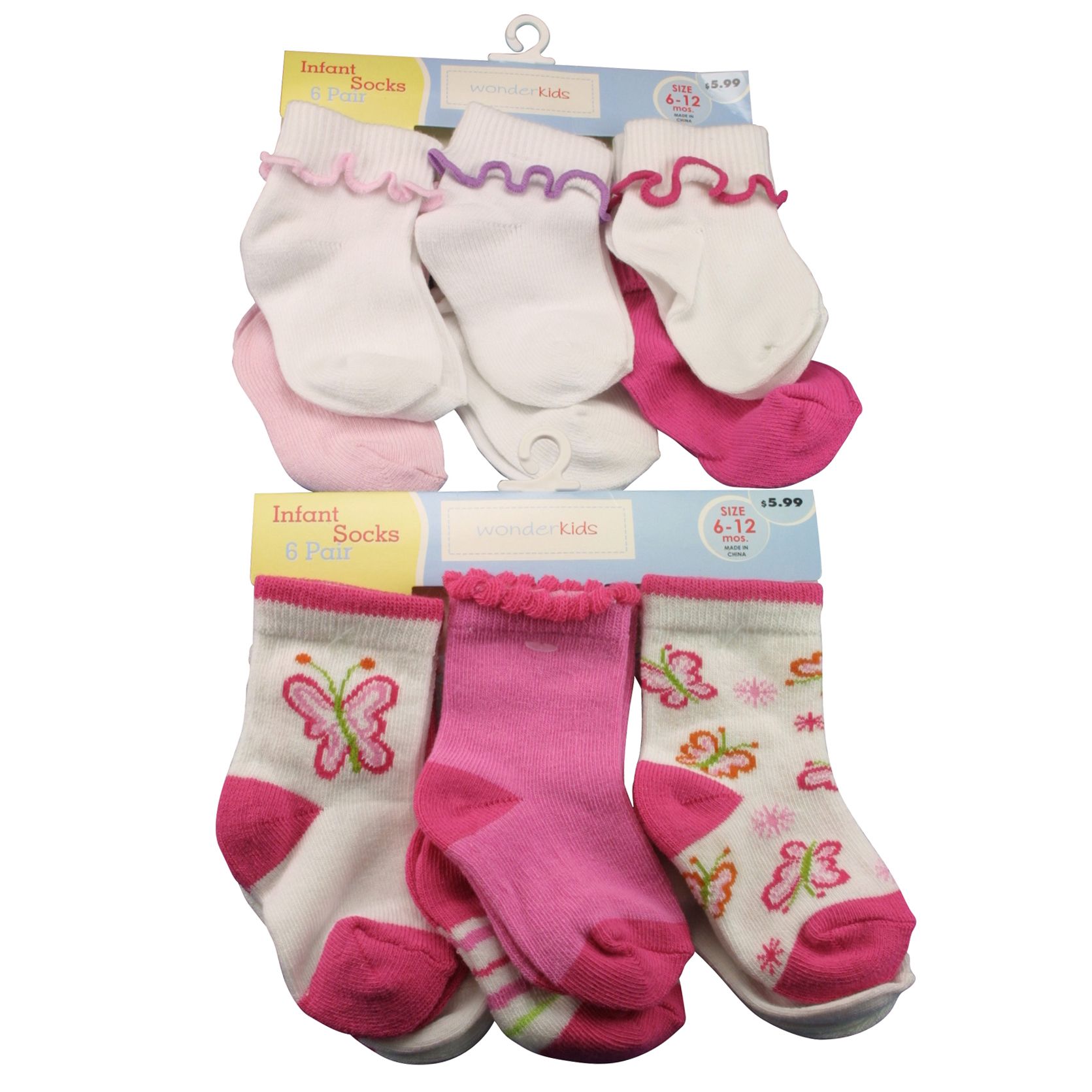 WonderKids Newborn Girl Surge/Turncuff Fashion Socks - 6 Pack