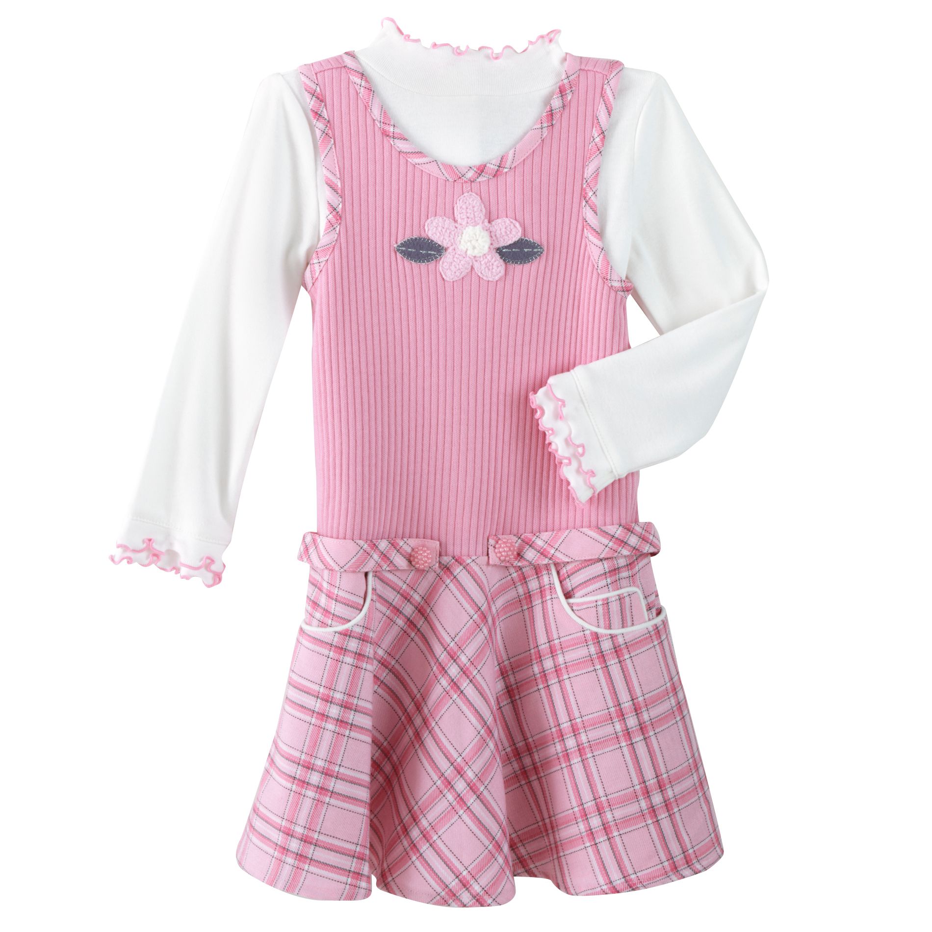 Youngland Toddler Girl&#39;s Pink Knit Plaid Dress