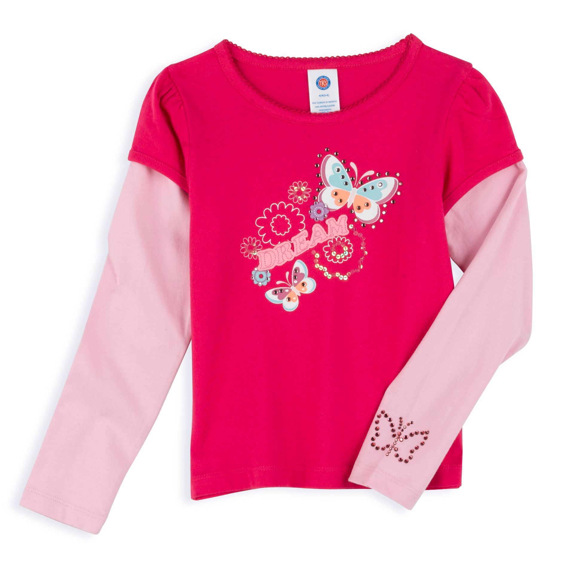 TKS Girl&#39;s 4-6X Layered Tee with Floral Thermal Sleeve