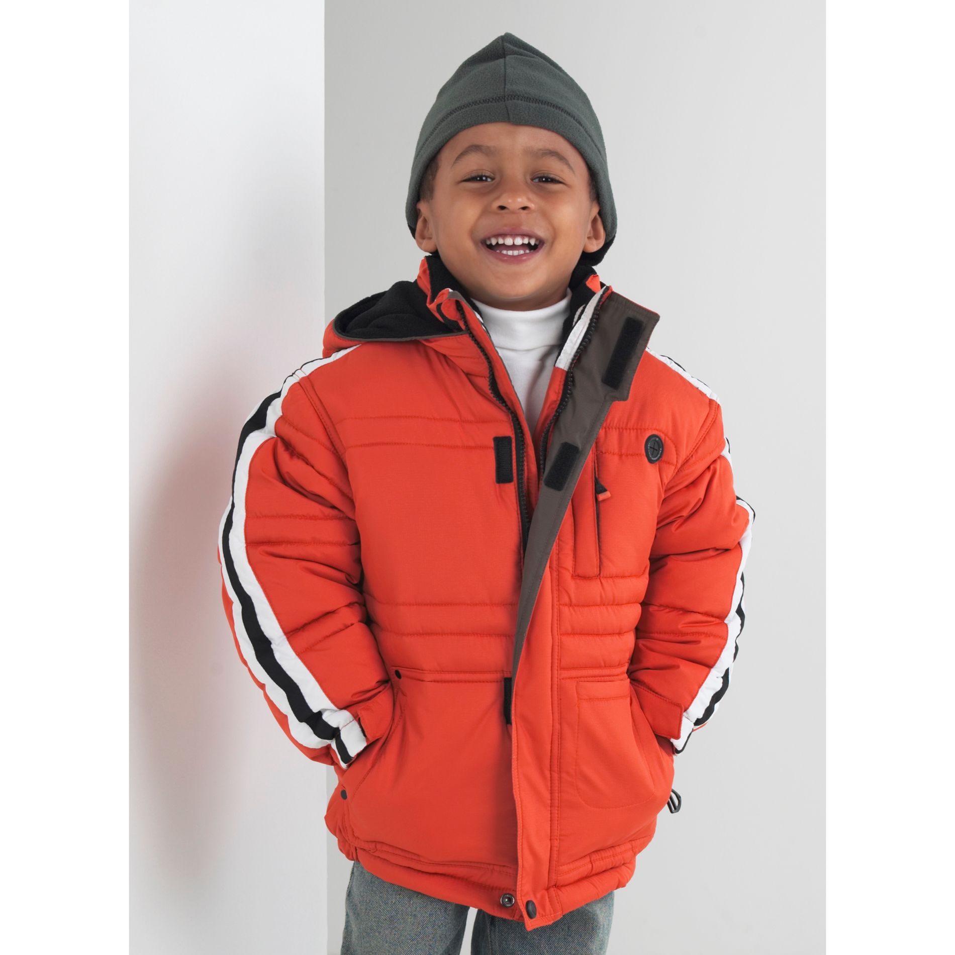 Protection System Boy&#39;s 4-7 Hooded Bubble Jacket with Stripes on Sleeve