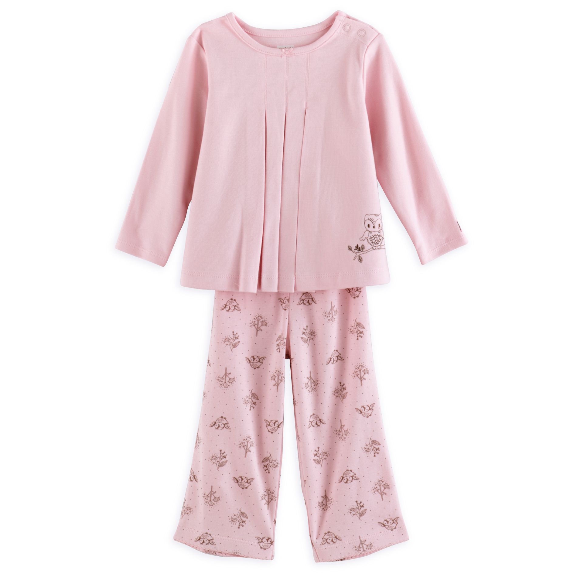 Carter's Infant - Light Pink and Brown Bird Print Ruffle Knit Set