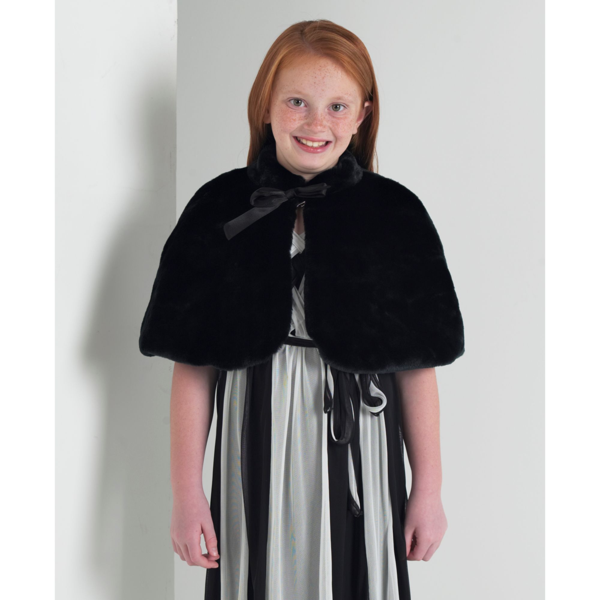 Amy's Closet Girl&#39;s 7-16 Faux Fur Capelet with Satin Ribbon Tie