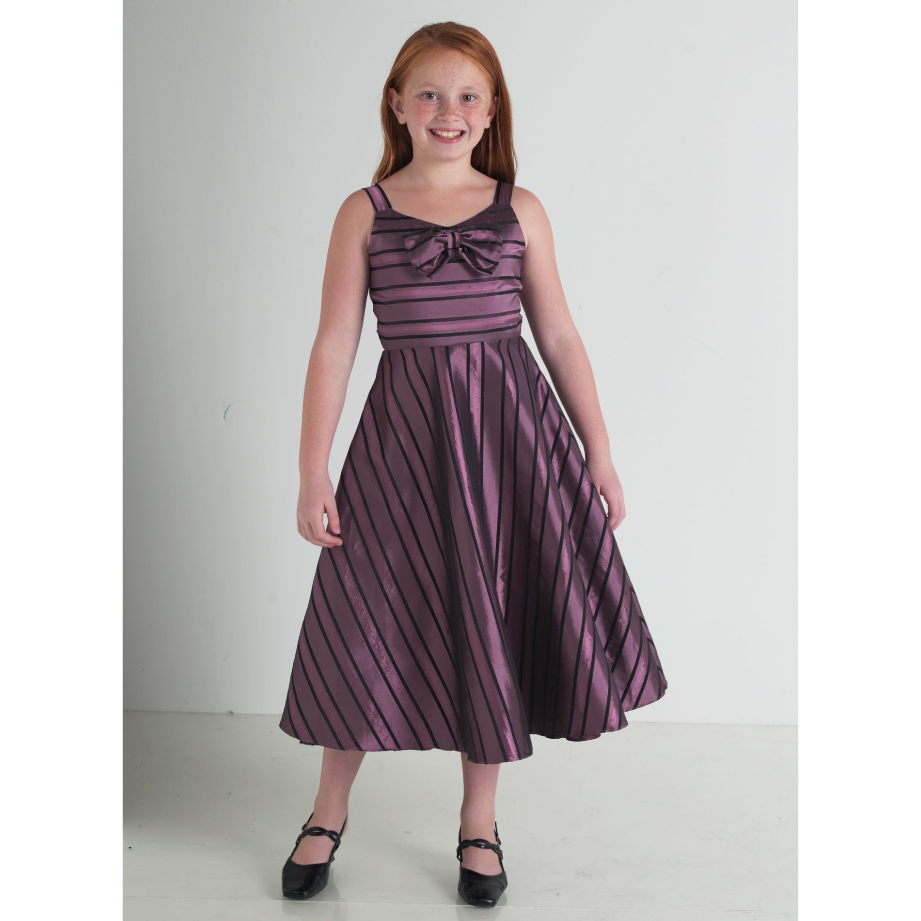 Rare Editions Girl&#39;s 7-16 Sleeveless Striped Dress with Bow on Bodice, Full Skirt