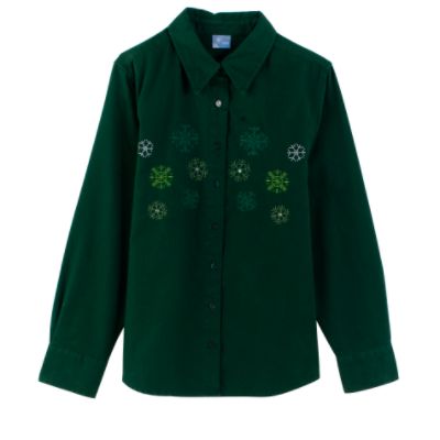 Basic Editions Women's Snowflake Embroidered Flannel Shirt