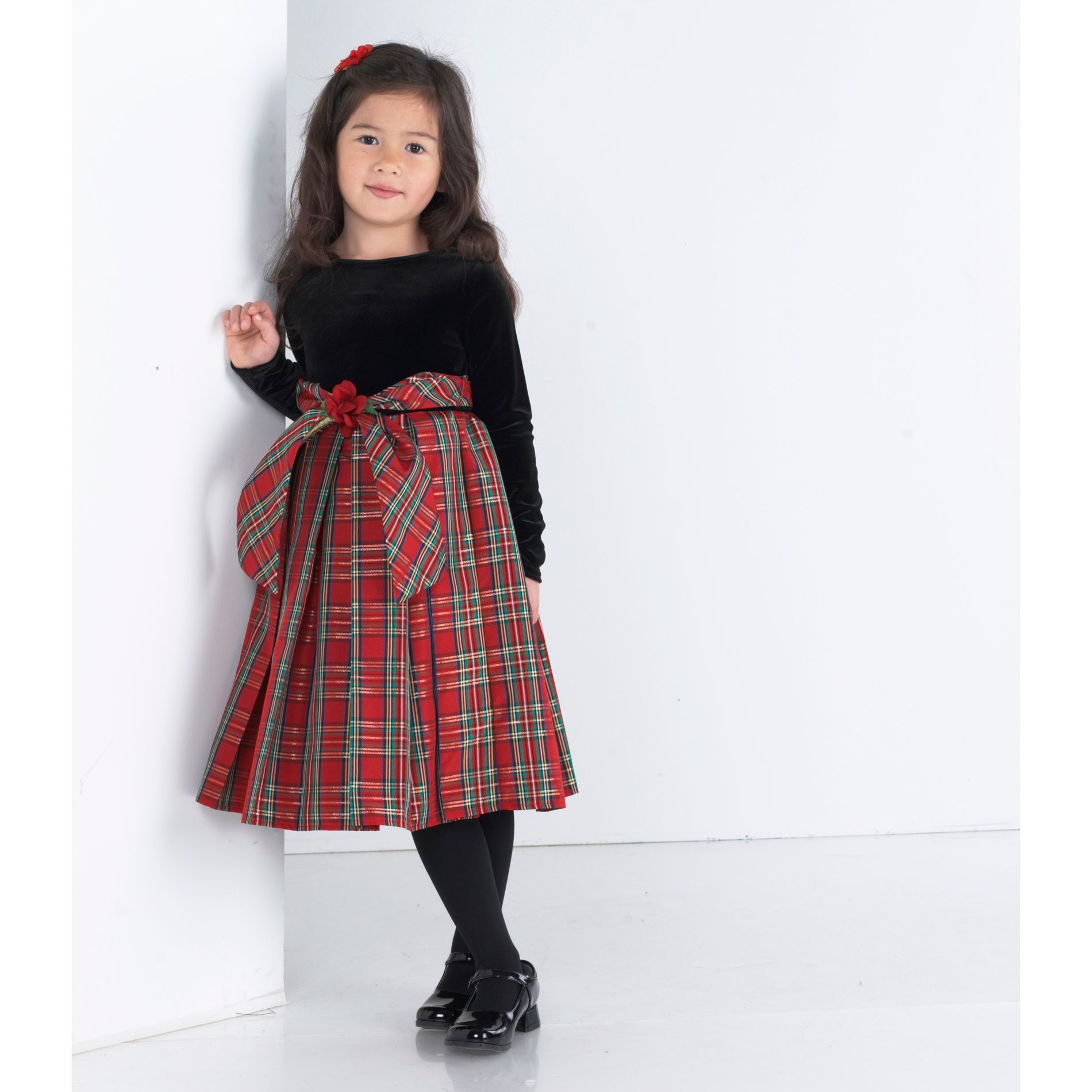 Youngland Girl&#39;s 4-6X Holiday Dress with Velvet Bodice and Plaid Skirt