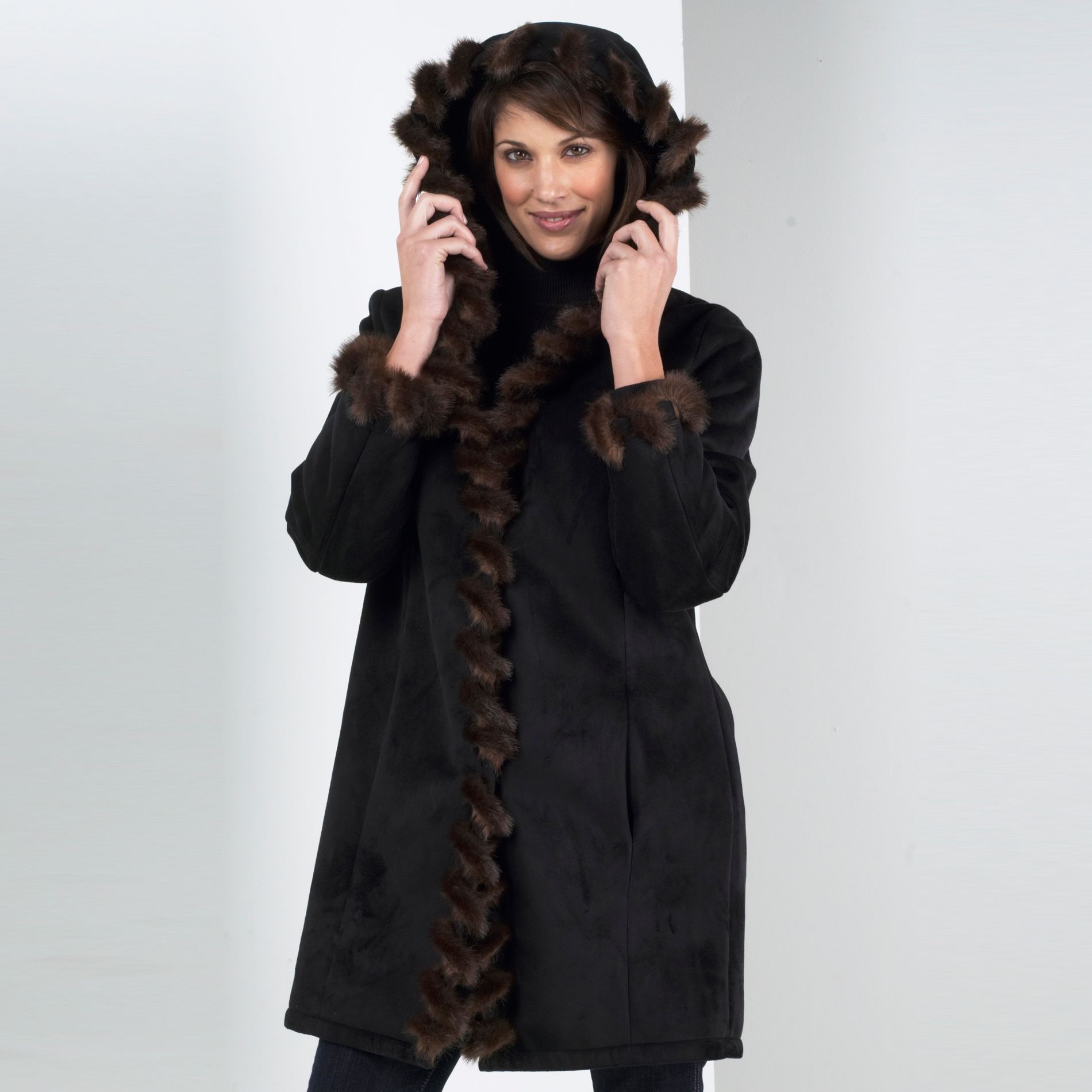 Sienna Studio Fur Trim Faux Walker Coat