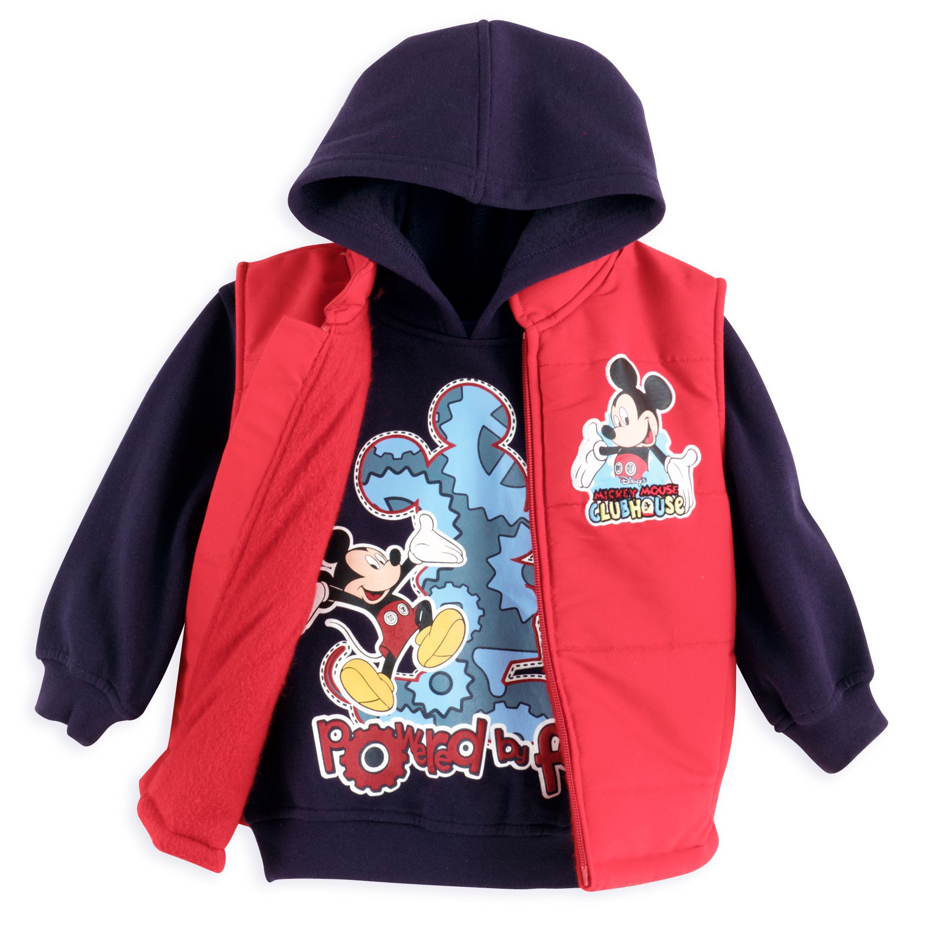 Character Toddler Boy&#39;s Mickey Mouse Red Vest, Blue Camo Inset Navy Fleece Hoodie