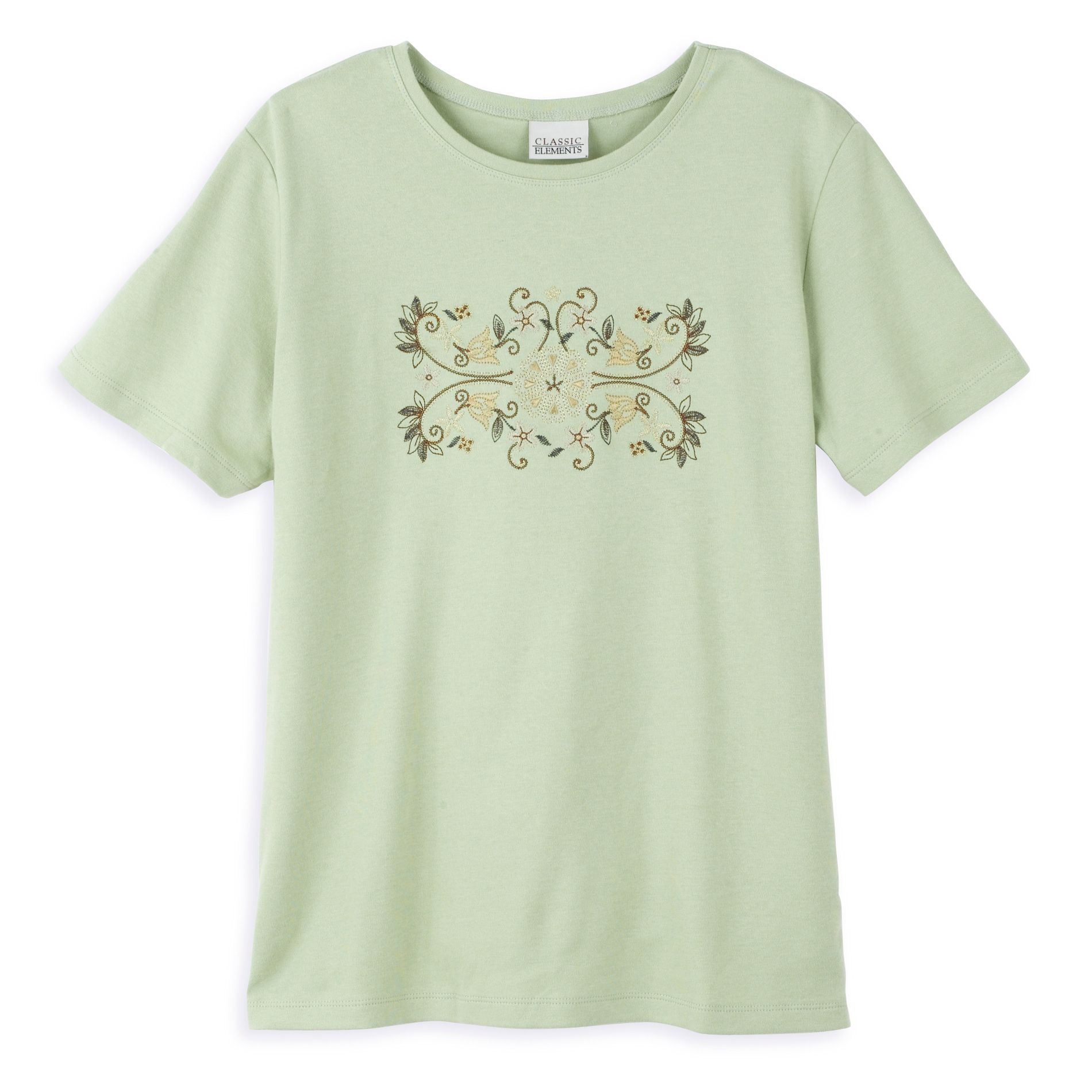 Classic Elements Petite All Over Embroidered Crew Neck