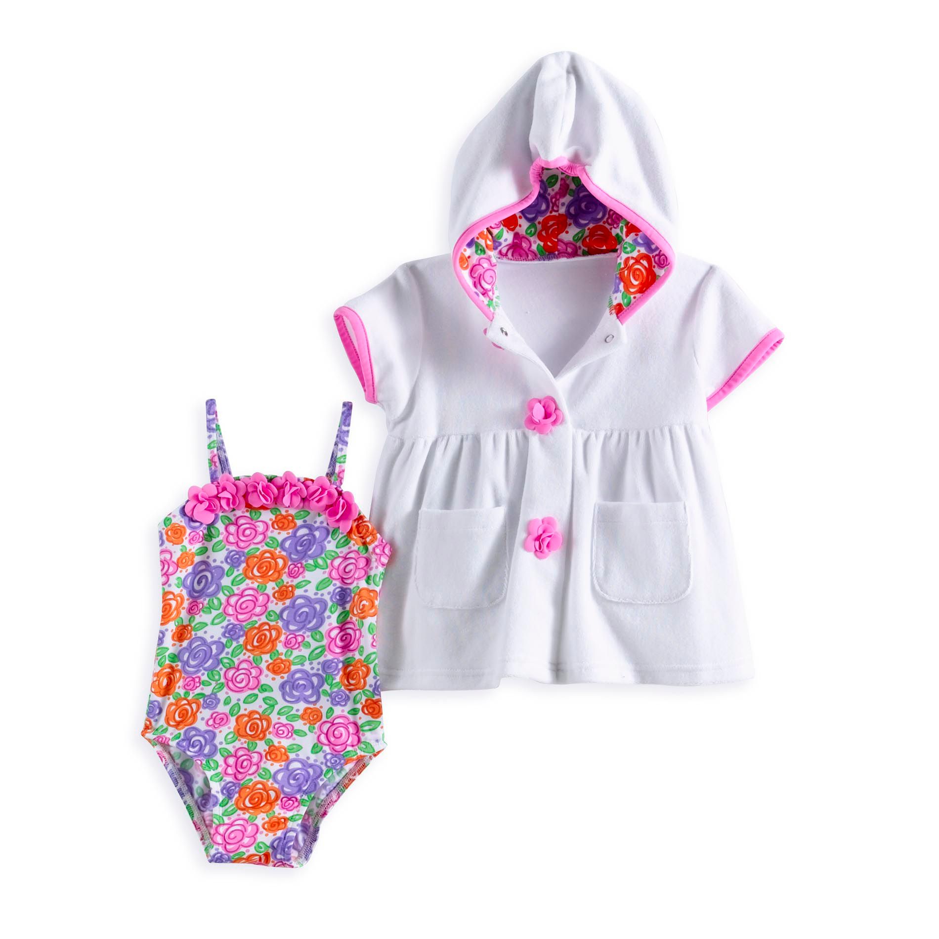 Baby Buns Toddler Girl&#39;s One-Piece Swimsuit with Terry Cover-Up