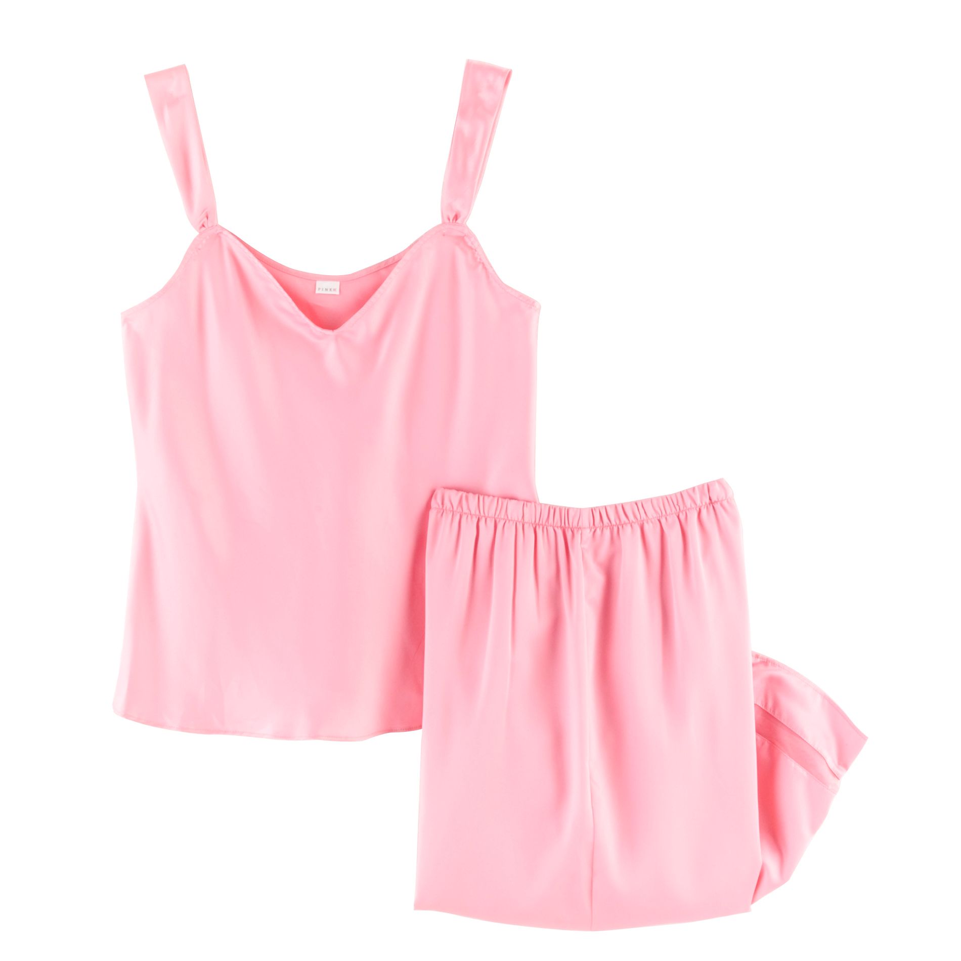 Pink K Women&#39;s Plus Solid Satin Cami Capri Pajama Set