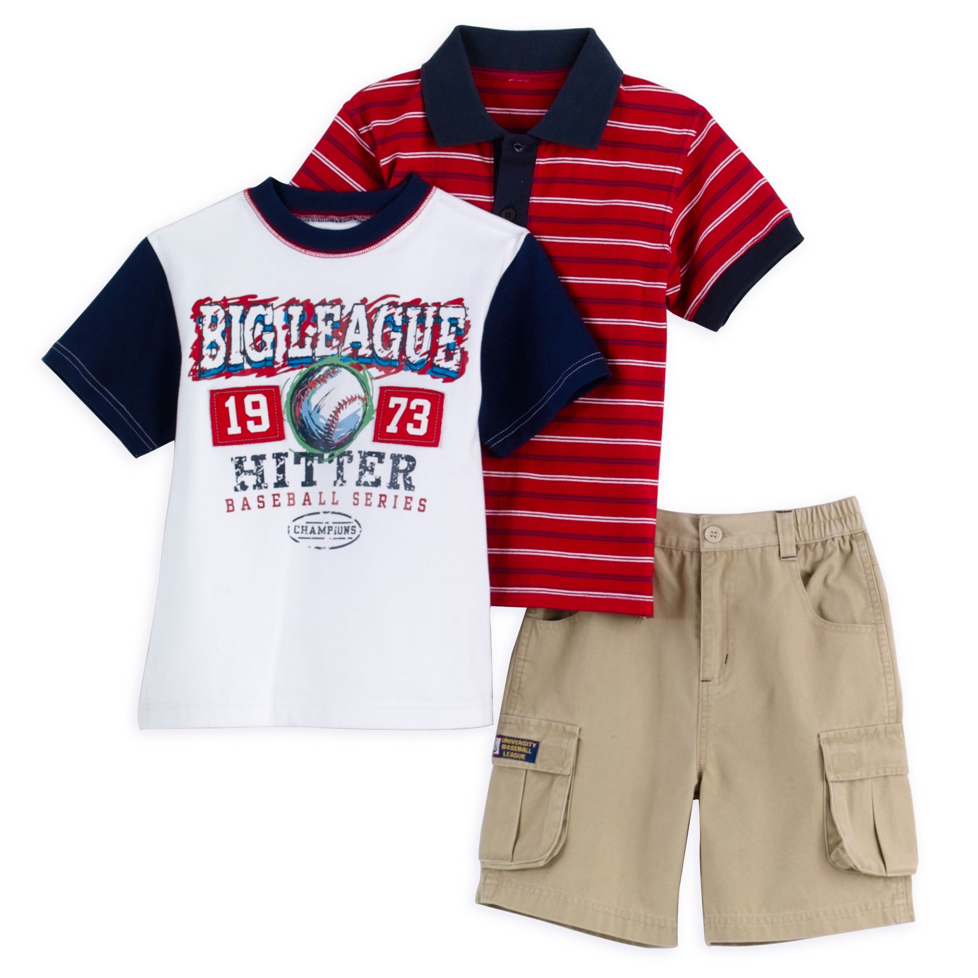 Kids Play Boy&#39;s 4-7 Short Set - Short Sleeve Striped Polo with Twill Cargo Short