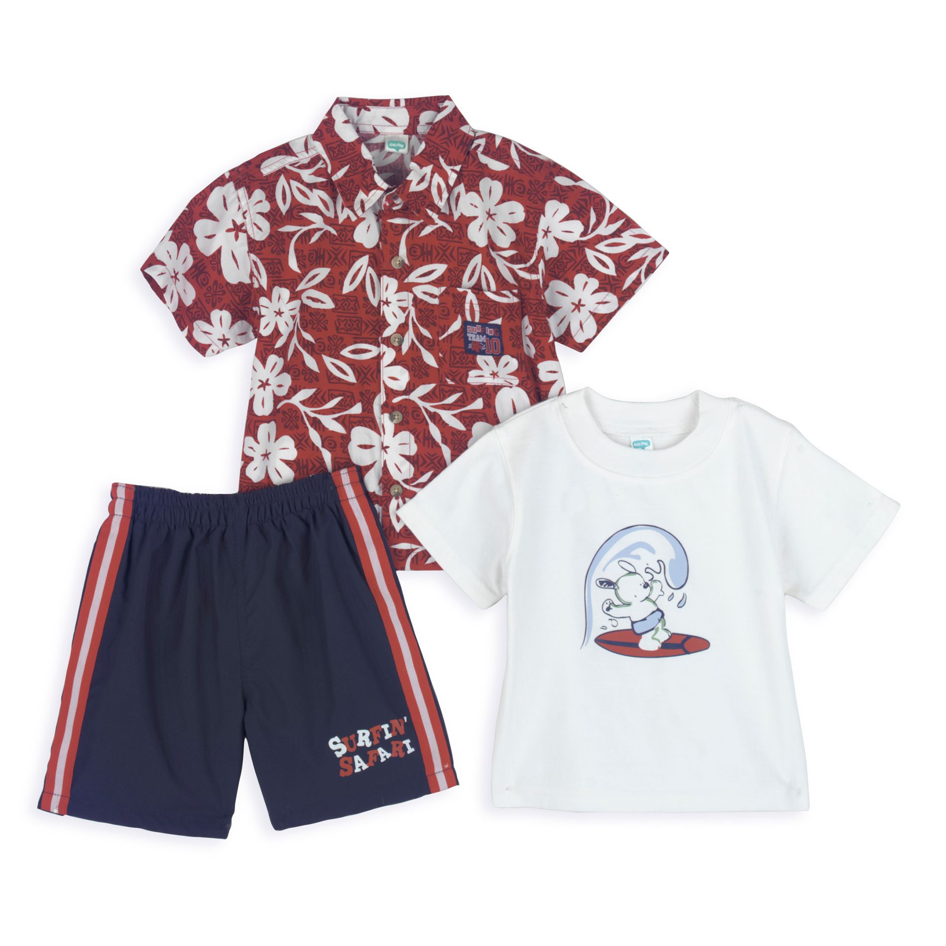 Kids Play Toddler Boy&#39;s Habiscus Woven Top, Surf Tee and Short
