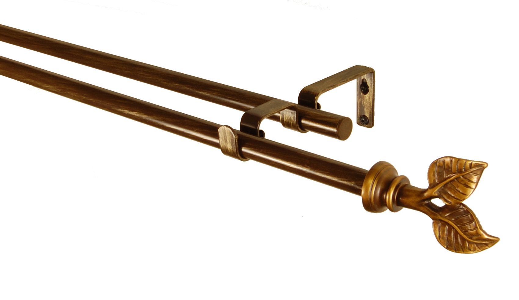 BCL Leaf Double Curtain Rod, Antique Gold Finish, 86-inch to 120-inch