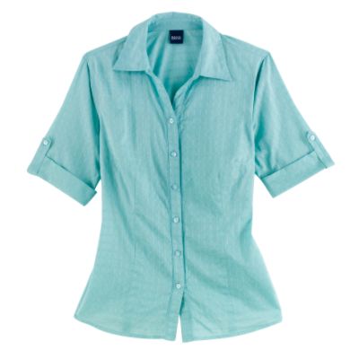 Basic Editions Women&#39;s Short Sleeve Roll-Tab Shirt