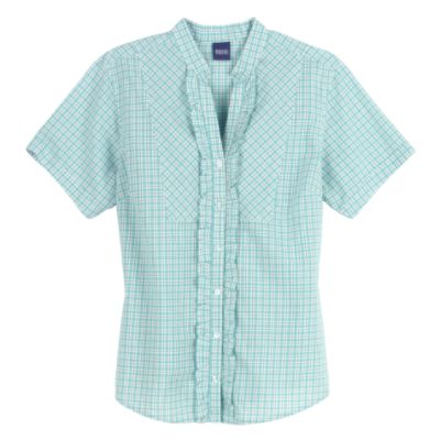 Basic Editions Women&#39;s Short Sleeve Ruffle Shirt