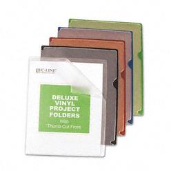 C-Line Deluxe Project Jacket Folders, Letter, Vinyl, Black/Blue/Clear/Green/Red, 35/Box