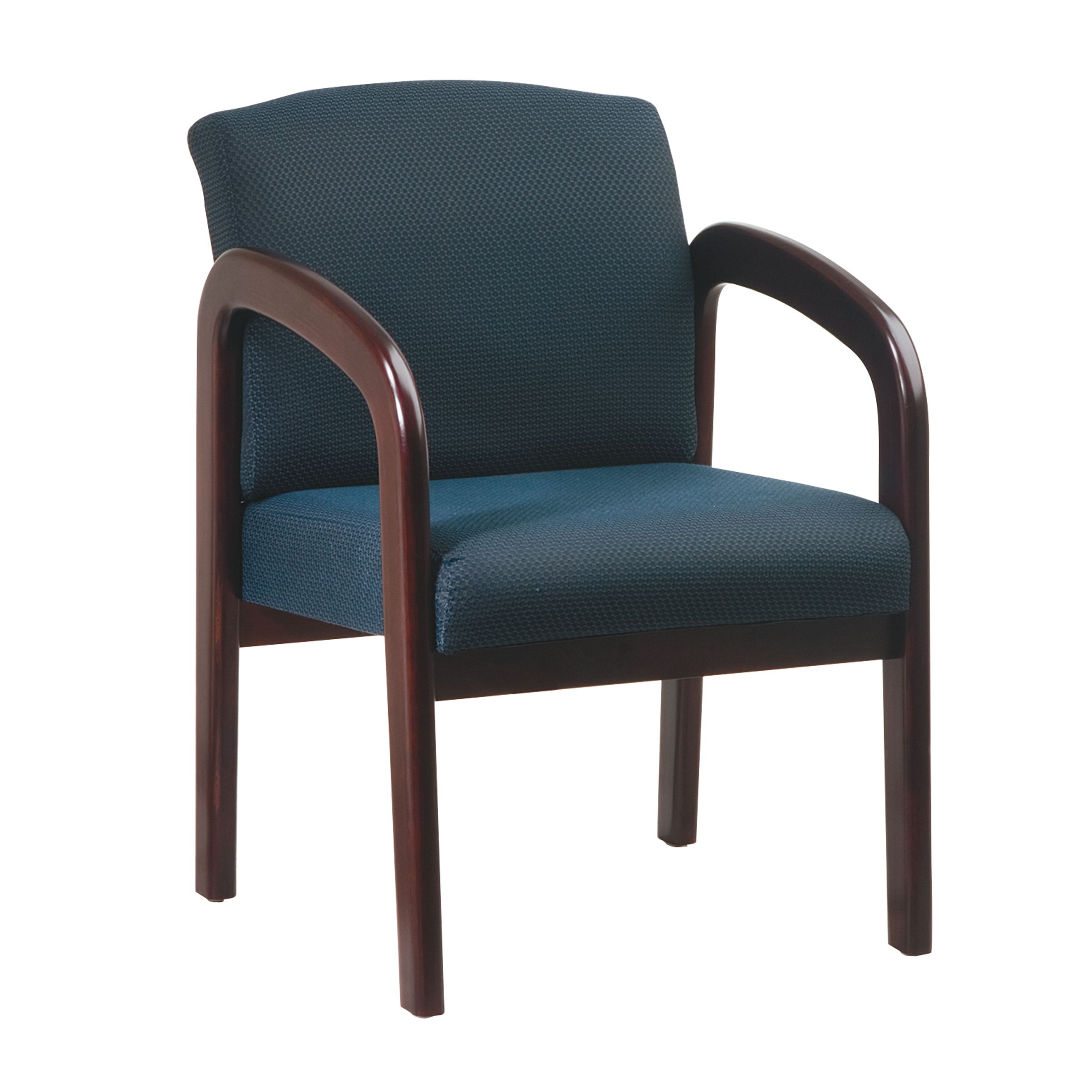 Office Star Mahogany Wood Visitors Chair - Midnight Blue Fabric