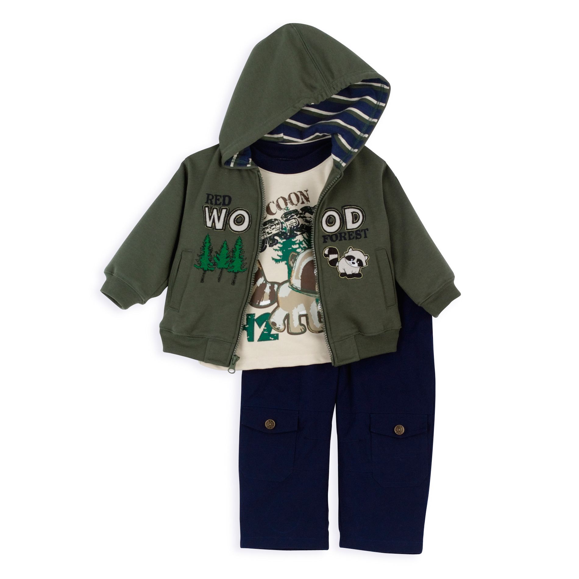 Kids Play Infant Boy&#39;s Fleece Jacket, Cargo Pant Set - Raccoon