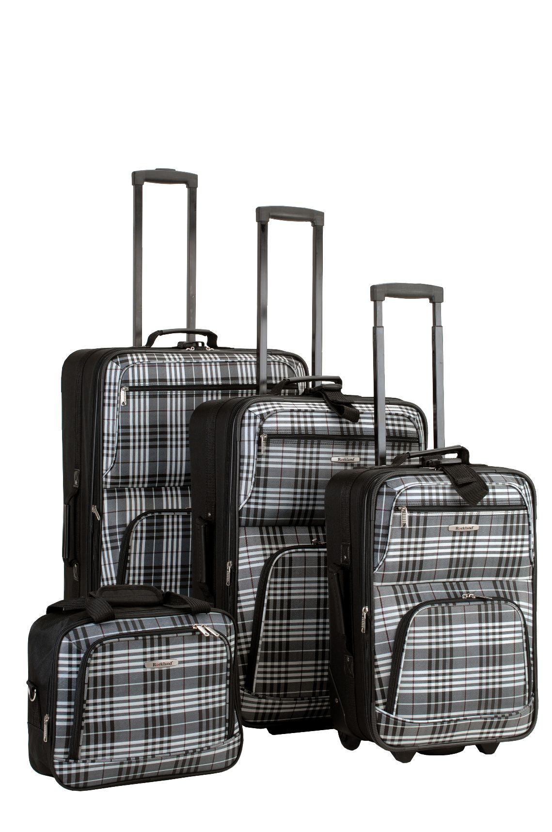 Rockland Fox Luggage Black Plaid 4 Pc Luggage Set