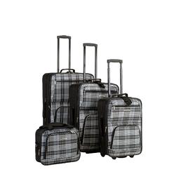 Rockland Fox Luggage Rockland Fashion Softside Upright Luggage Set, Telescoping Handles, Black Plaid, 4-Piece (14/19/24/28)
