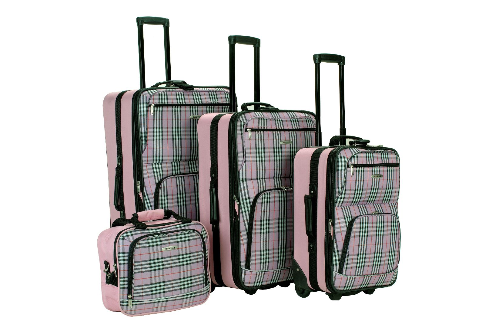 Rockland Fox Luggage Pink Plaid 4 Pc Luggage Set