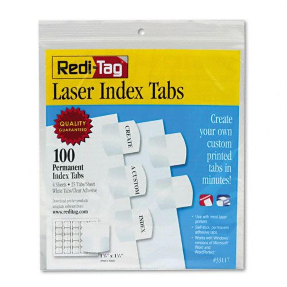 Redi-Tag RTG33117 Printable Laser Index Tabs, 1-1/8in, White, 100/pk