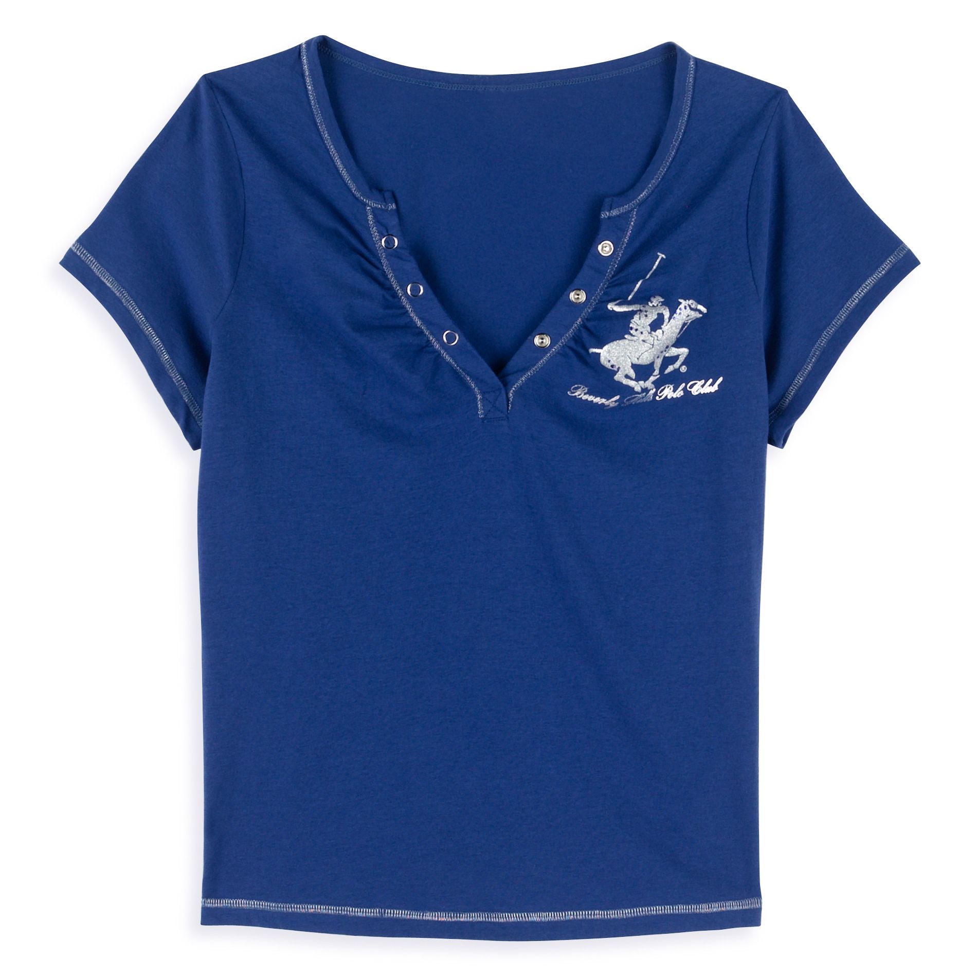 Beverly Hills Polo Club Juniors Plus Short Sleeve with V-Neck Snap