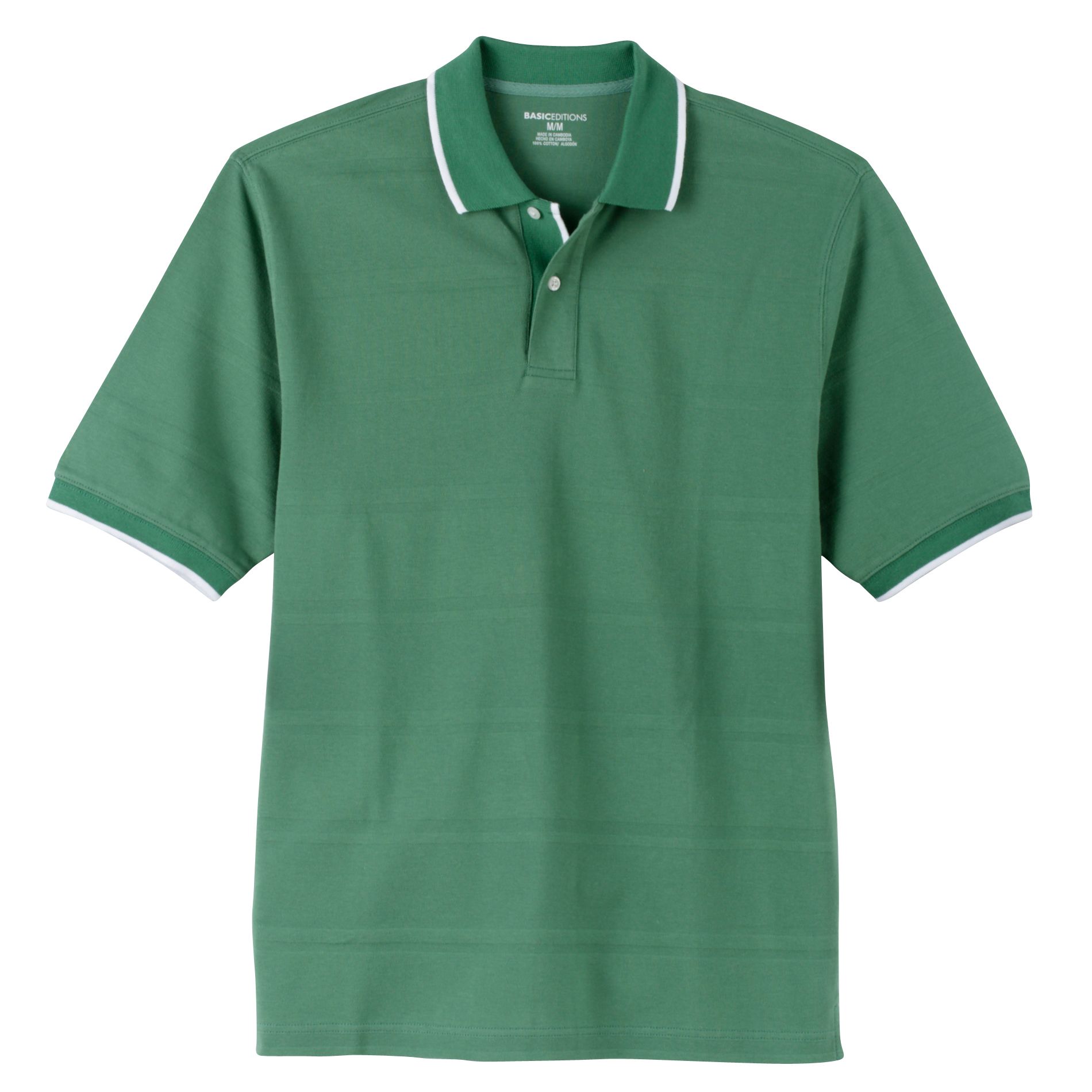Basic Editions Men&#39;s Short Sleeve Contrast Tipped Collar Polo