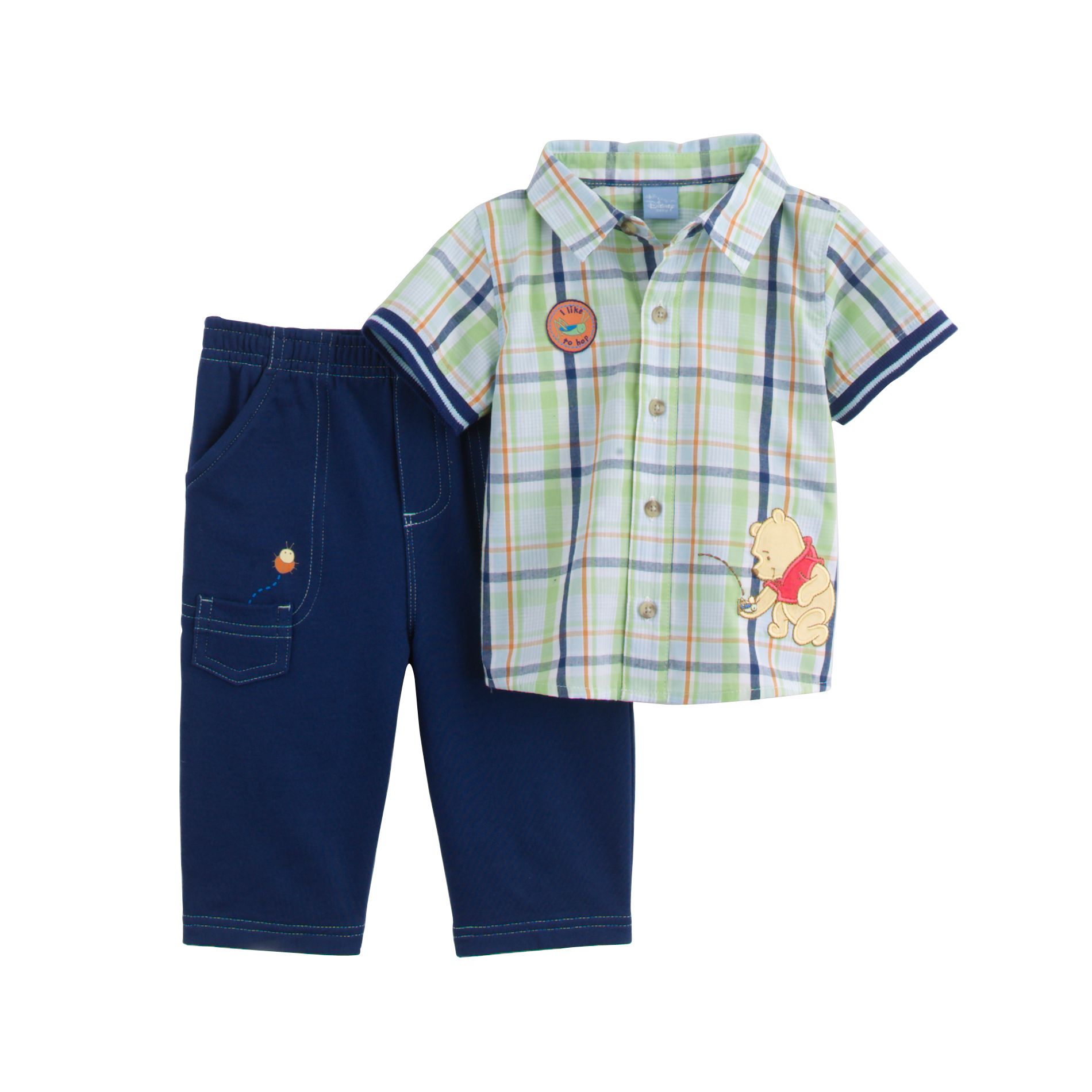 Disney Newborn & Infant Boy&#39;s 2-Piece Pooh Plaid Shorts Set