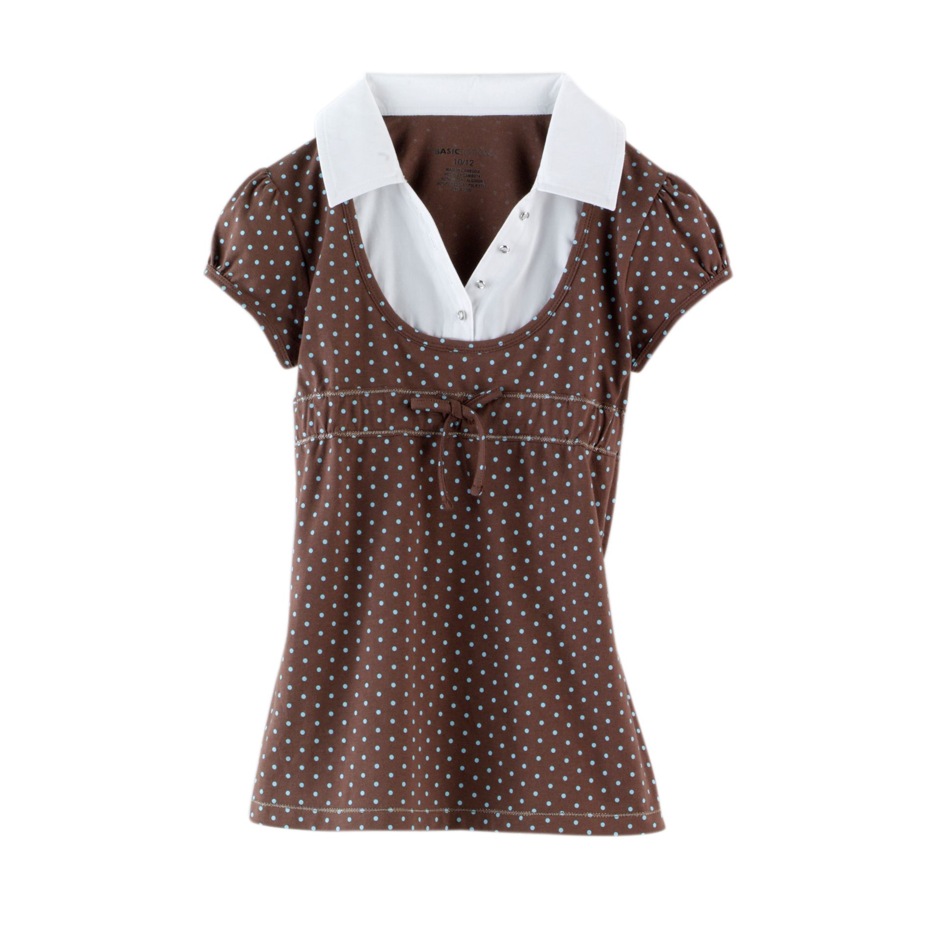Basic Editions Girl&#39;s Crystal Button Blue Dot Top
