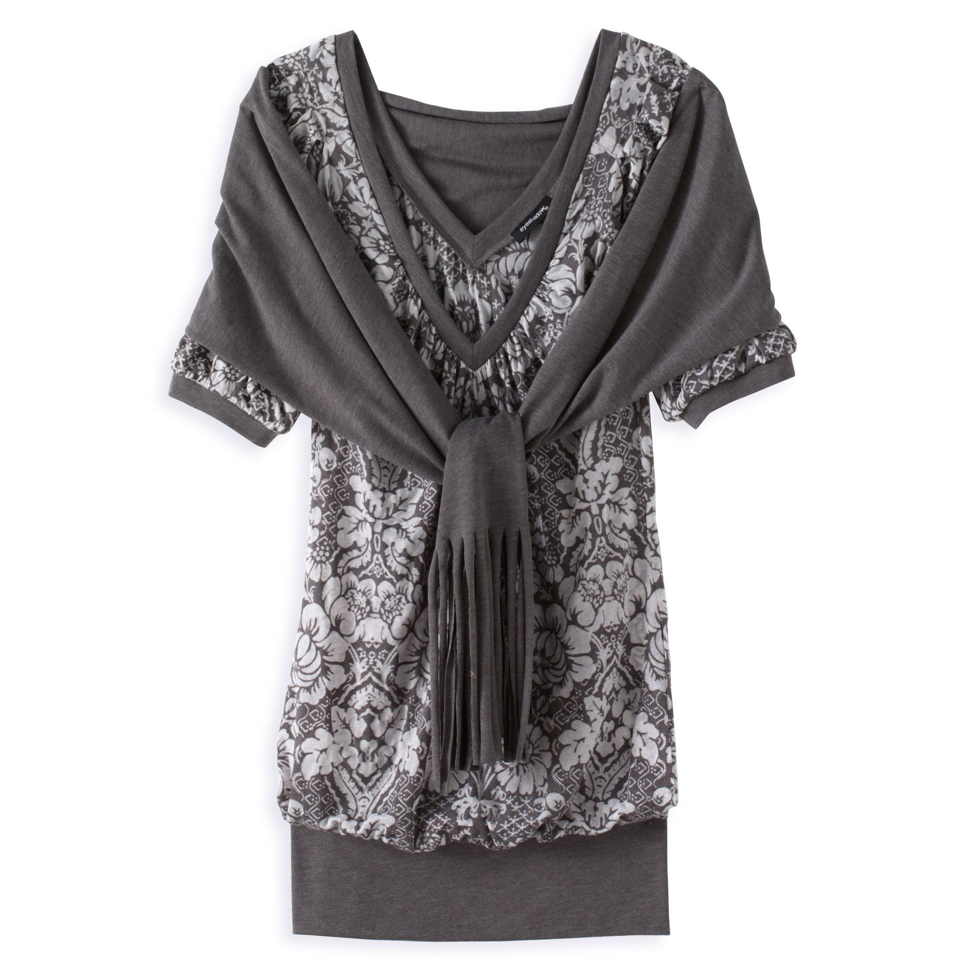 Eyeshadow Double V-neck with Scarf - Ash