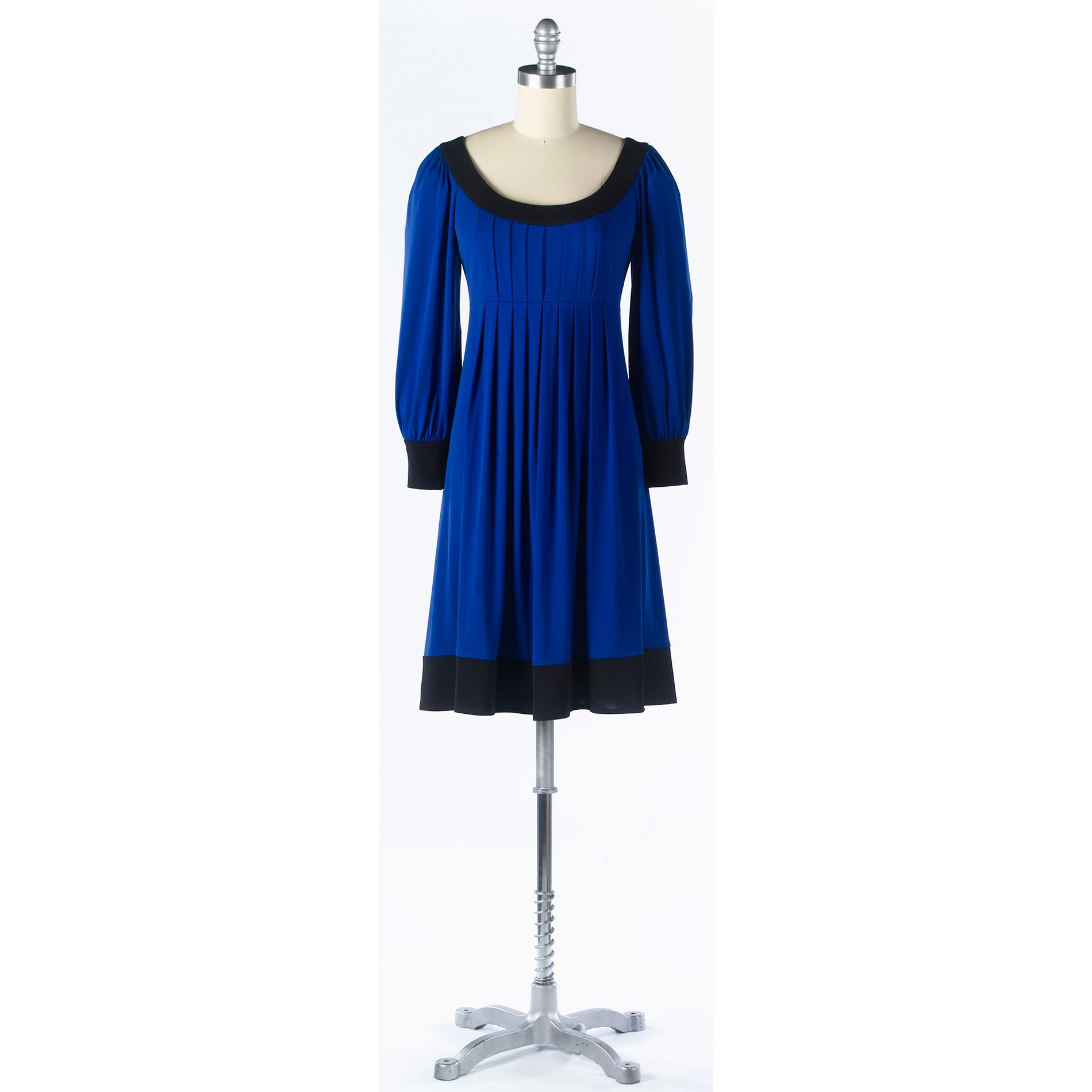 London Style 3/4 Sleeve Boat Neck Colorblock Dress with Empire Waist