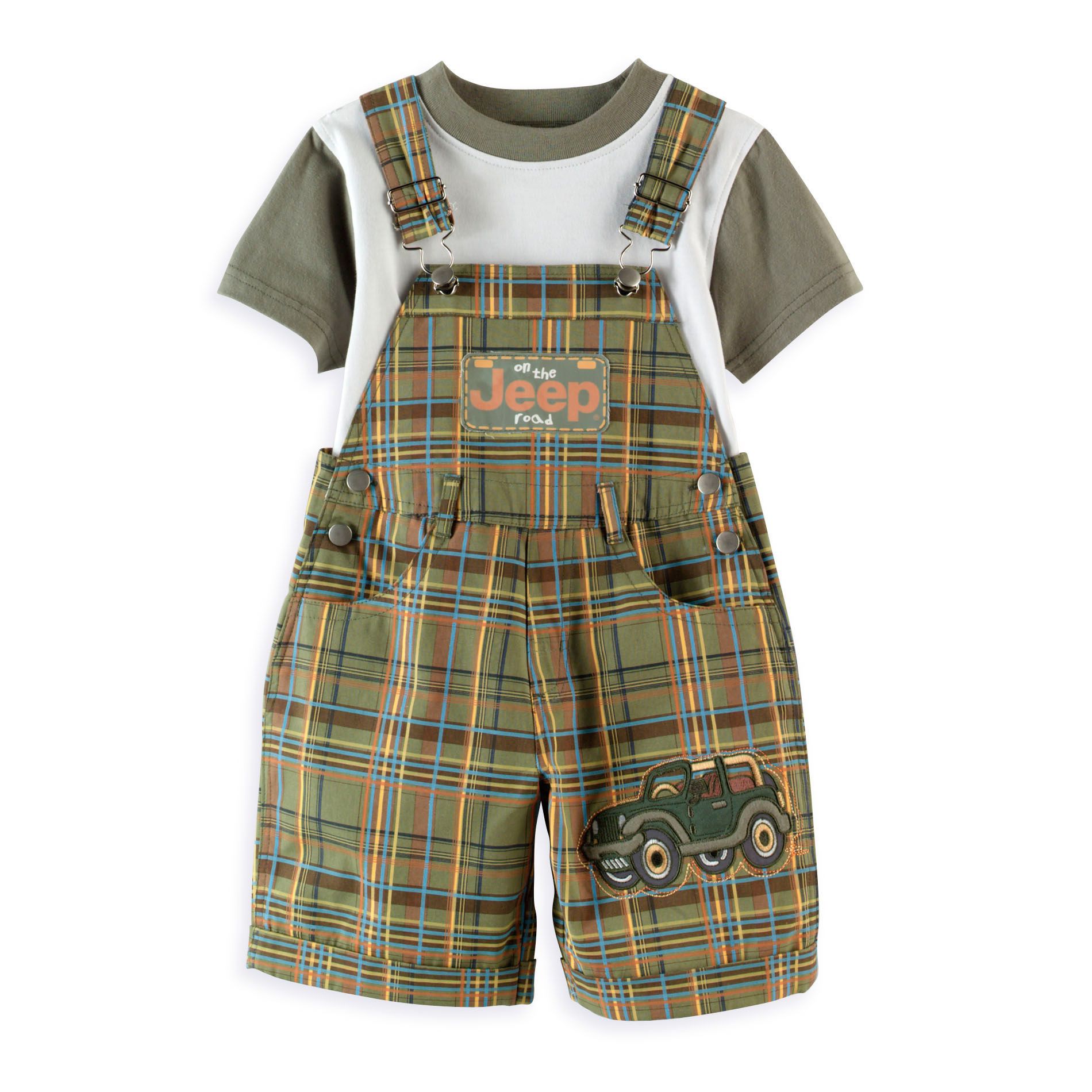 Jeep Toddler Boy&#39;s Yarn-Dye Plaid Shortall Set