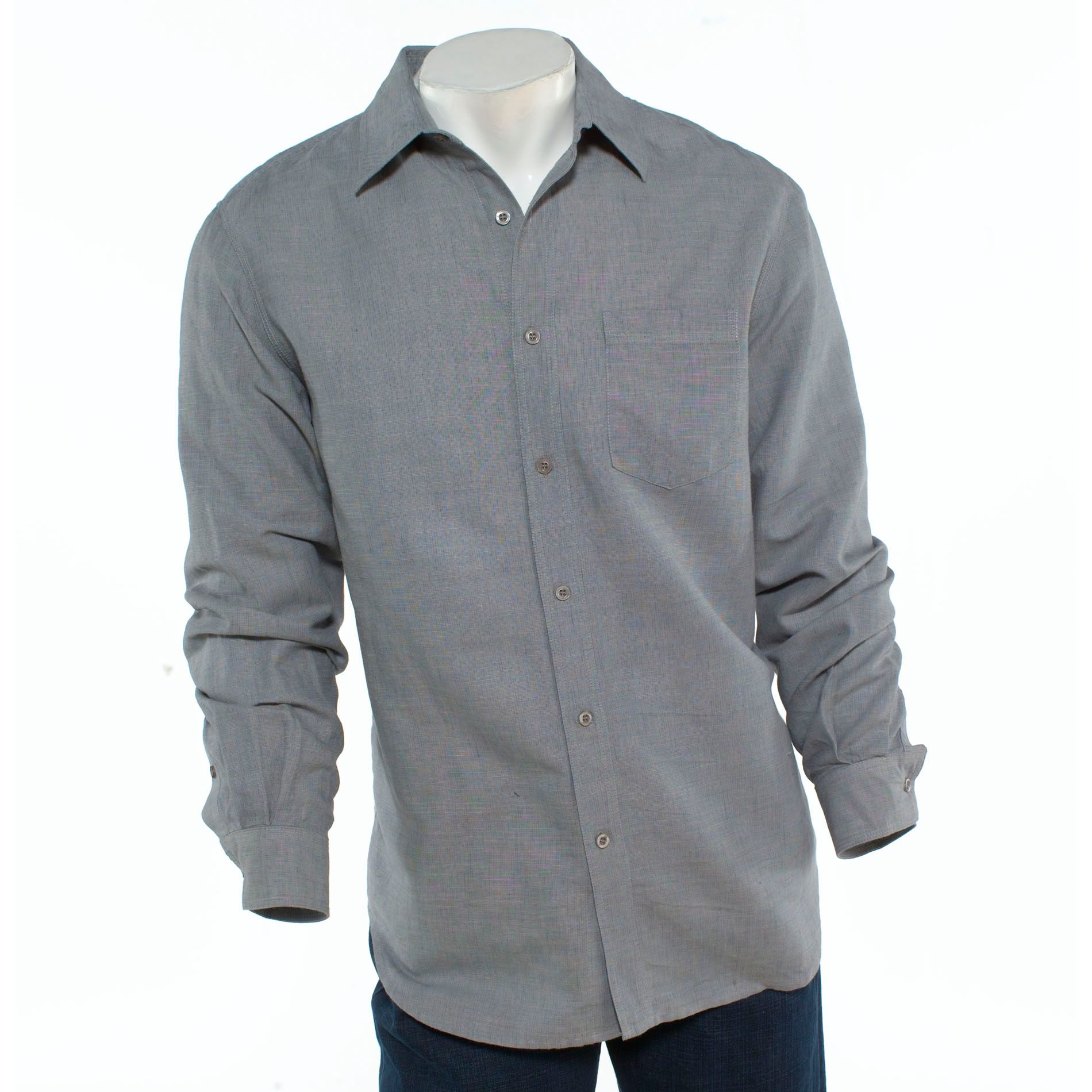 Structure Long Sleeve Yarn Dyed Linen Cotton Shirt